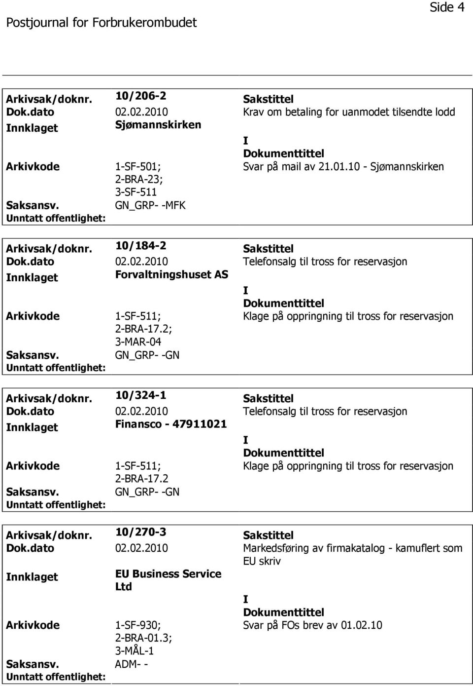 10/184-2 Sakstittel nnklaget Forvaltningshuset AS 1-SF-511; 2-BRA-17.2; 3-MAR-04 Arkivsak/doknr.