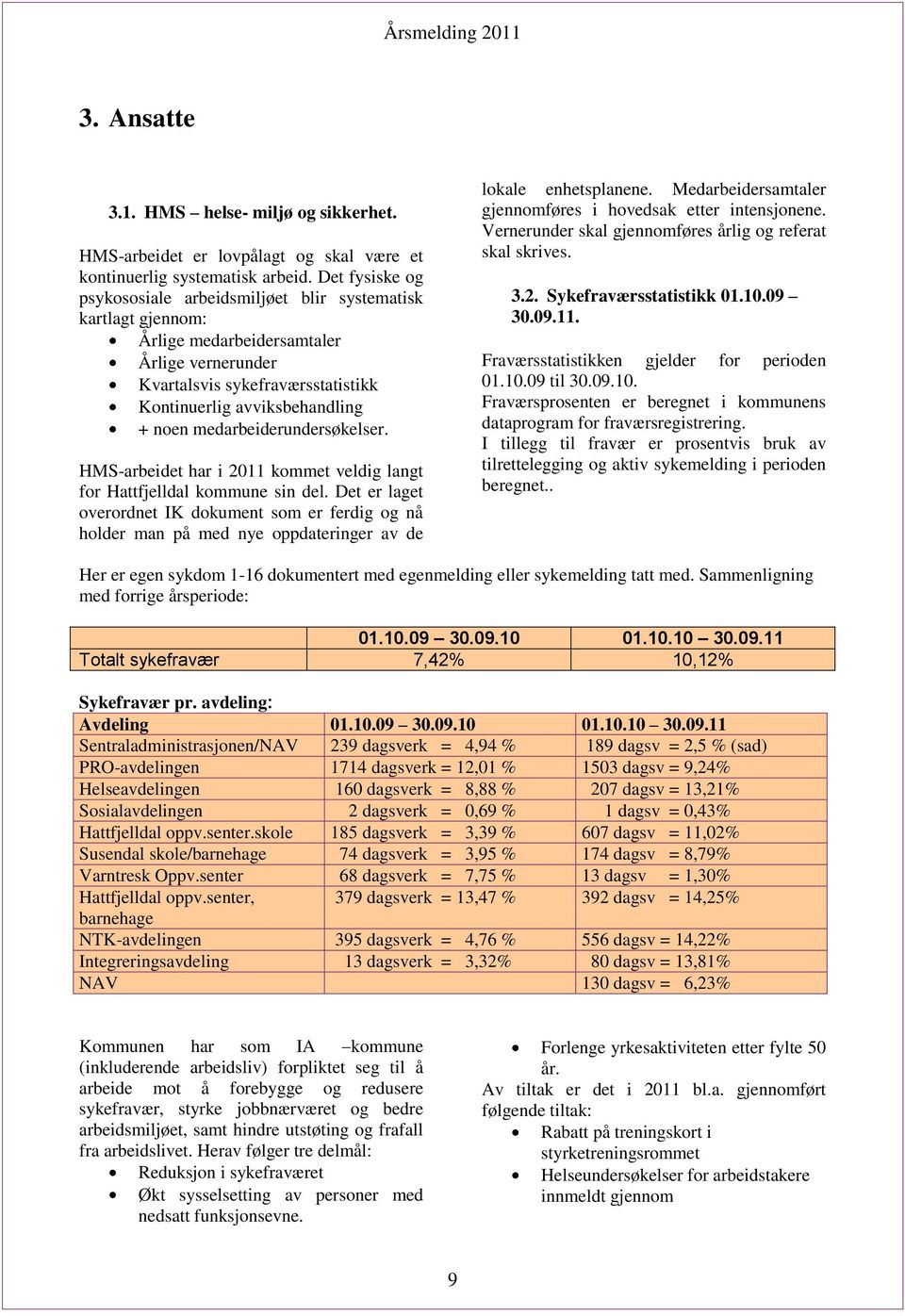 medarbeiderundersøkelser. HMS-arbeidet har i 2011 kommet veldig langt for Hattfjelldal kommune sin del.