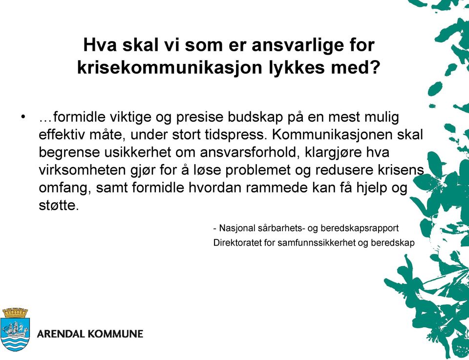 Kommunikasjonen skal begrense usikkerhet om ansvarsforhold, klargjøre hva virksomheten gjør for å løse