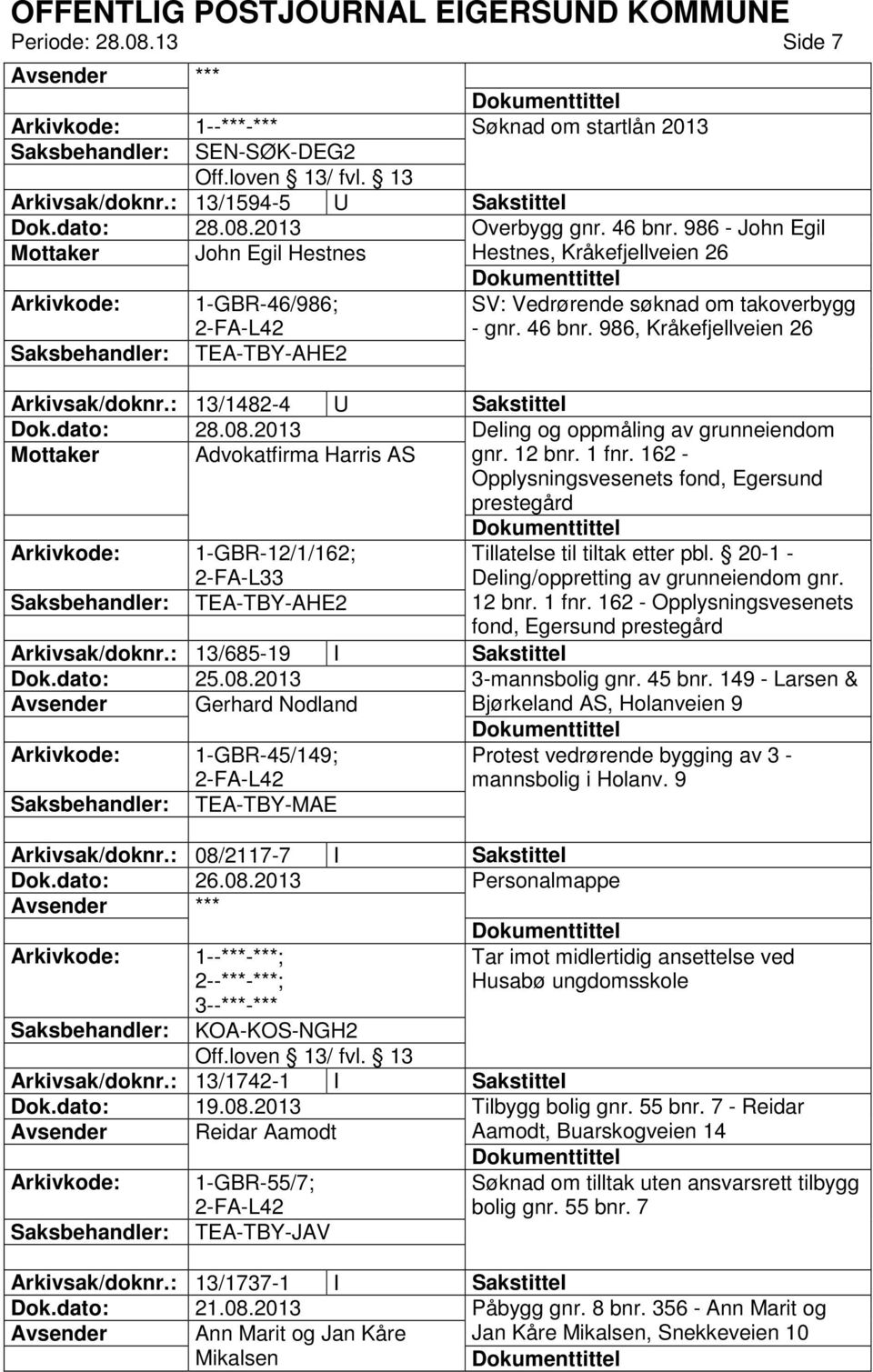 : 13/1482-4 U Sakstittel Deling og oppmåling av grunneiendom Advokatfirma Harris AS gnr. 12 bnr. 1 fnr.