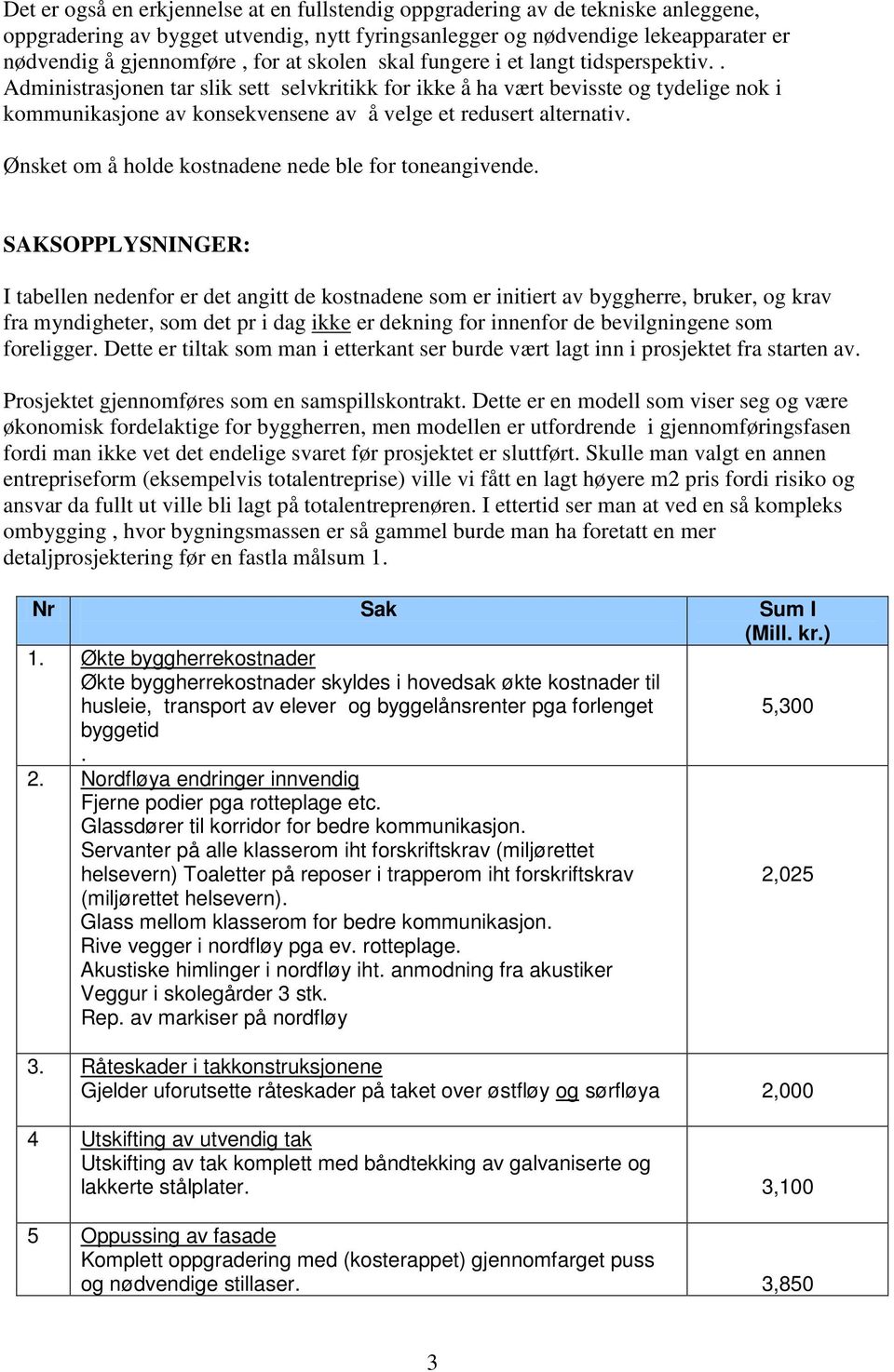 . Administrasjonen tar slik sett selvkritikk for ikke å ha vært bevisste og tydelige nok i kommunikasjone av konsekvensene av å velge et redusert alternativ.