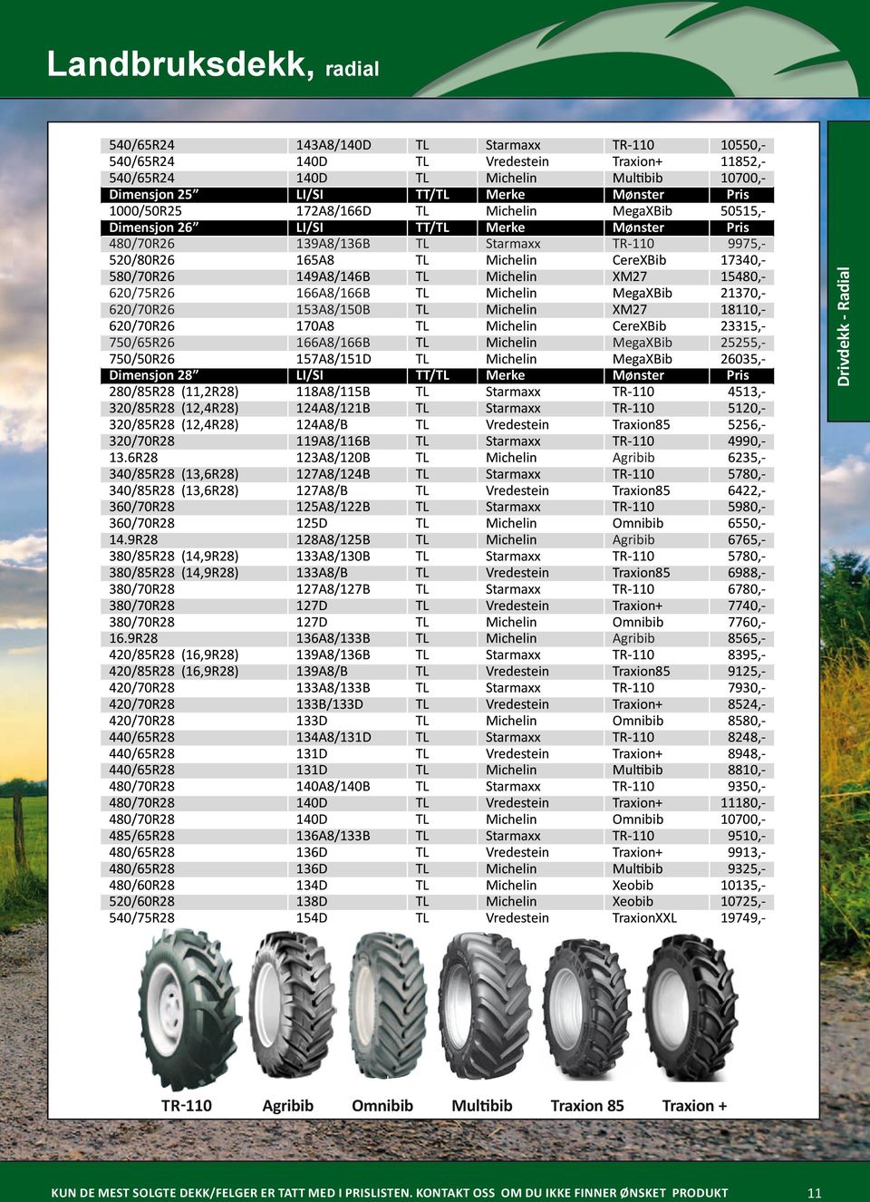 19A8/16B TL Michelin XM27 1580,- 620/75R26 166A8/166B TL Michelin MegaXBib 21370,- 620/70R26 153A8/150B TL Michelin XM27 18110,- 620/70R26 170A8 TL Michelin CereXBib 23315,- 750/65R26 166A8/166B TL