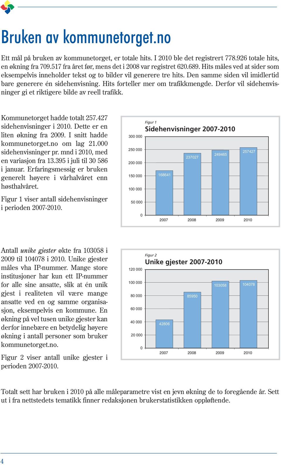 Derfor vil sidehenvisninger gi et riktigere bilde av reell trafikk. Kommunetorget hadde totalt 257.427 sidehenvisninger i 2010. Dette er en liten økning fra 2009. I snitt hadde kommunetorget.