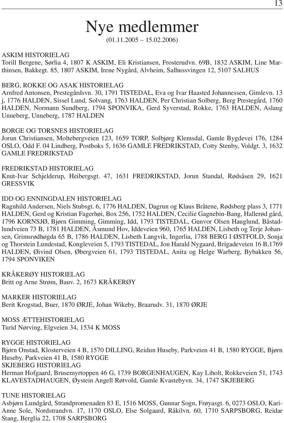 13 j, 1776 HALDEN, Sissel Lund, Solvang, 1763 HALDEN, Per Christian Solberg, Berg Prestegård, 1760 HALDEN, Normann Sundberg, 1794 SPONVIKA, Gerd Syverstad, Rokke, 1763 HALDEN, Aslaug Unneberg,