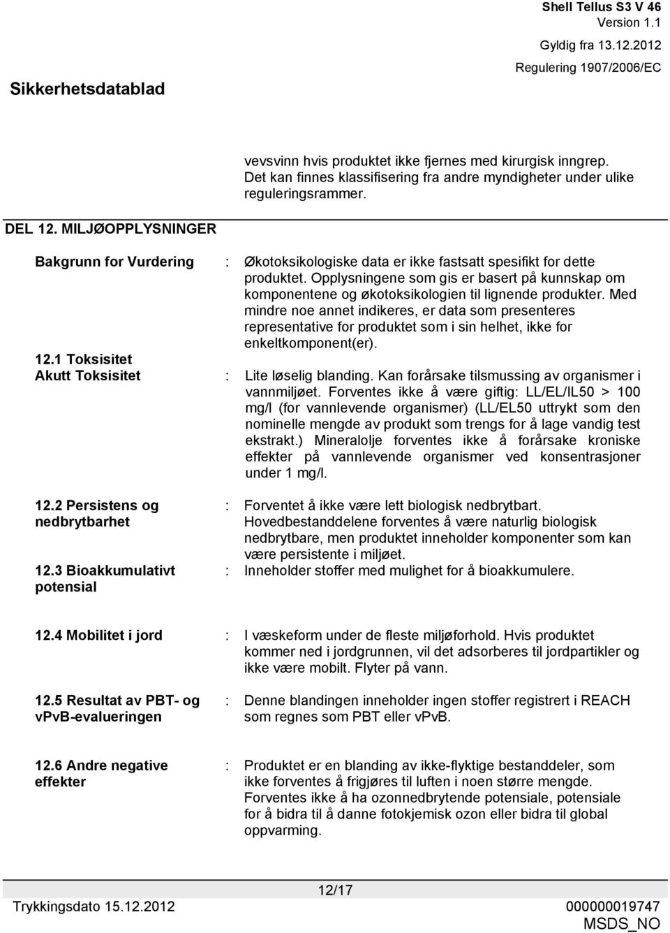 Opplysningene som gis er basert på kunnskap om komponentene og økotoksikologien til lignende produkter.