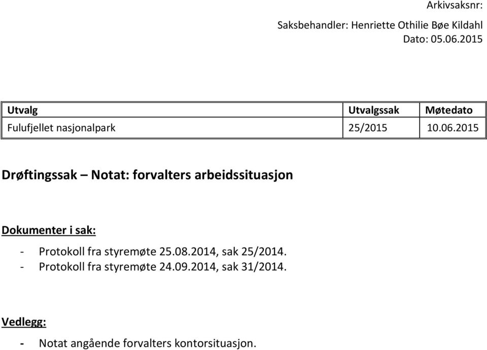 sak: - Protokoll fra styremøte 25.08.2014, sak 25/2014.