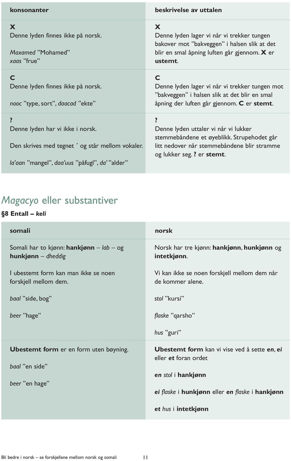 C Denne lyden lager vi når vi trekker tungen mot bakveggen i halsen slik at det blir en smal åpning der luften går gjennom. C er stemt.?? Denne lyden har vi ikke i.