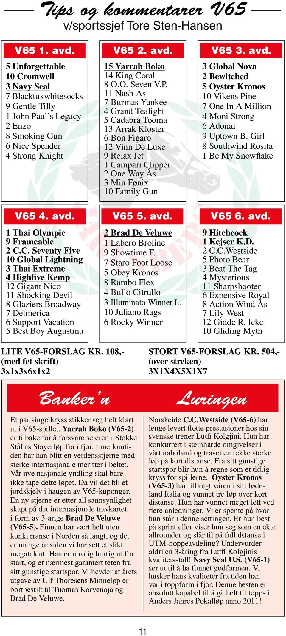 avd. 15 Yarrah Boko 14 King Coral 8 O.O. Seven V.P.