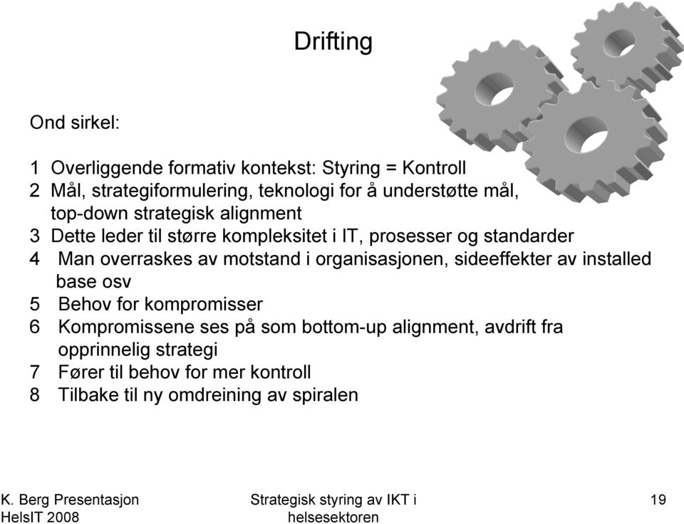 overraskes av motstand i organisasjonen, sideeffekter av installed base osv 5 Behov for kompromisser 6 Kompromissene ses på