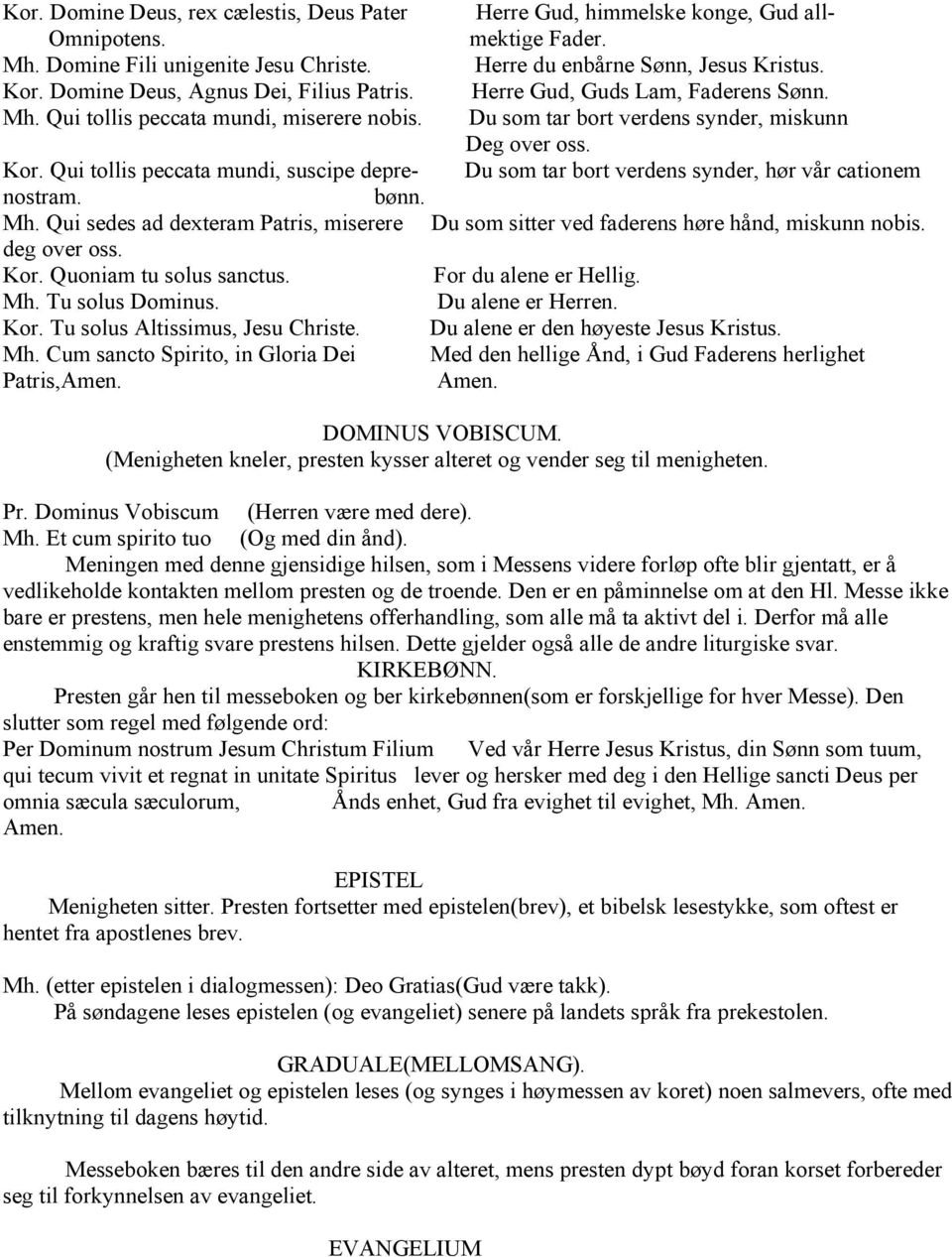 Qui tollis peccata mundi, suscipe depre- Du som tar bort verdens synder, hør vår cationem nostram. bønn. Mh. Qui sedes ad dexteram Patris, miserere Du som sitter ved faderens høre hånd, miskunn nobis.