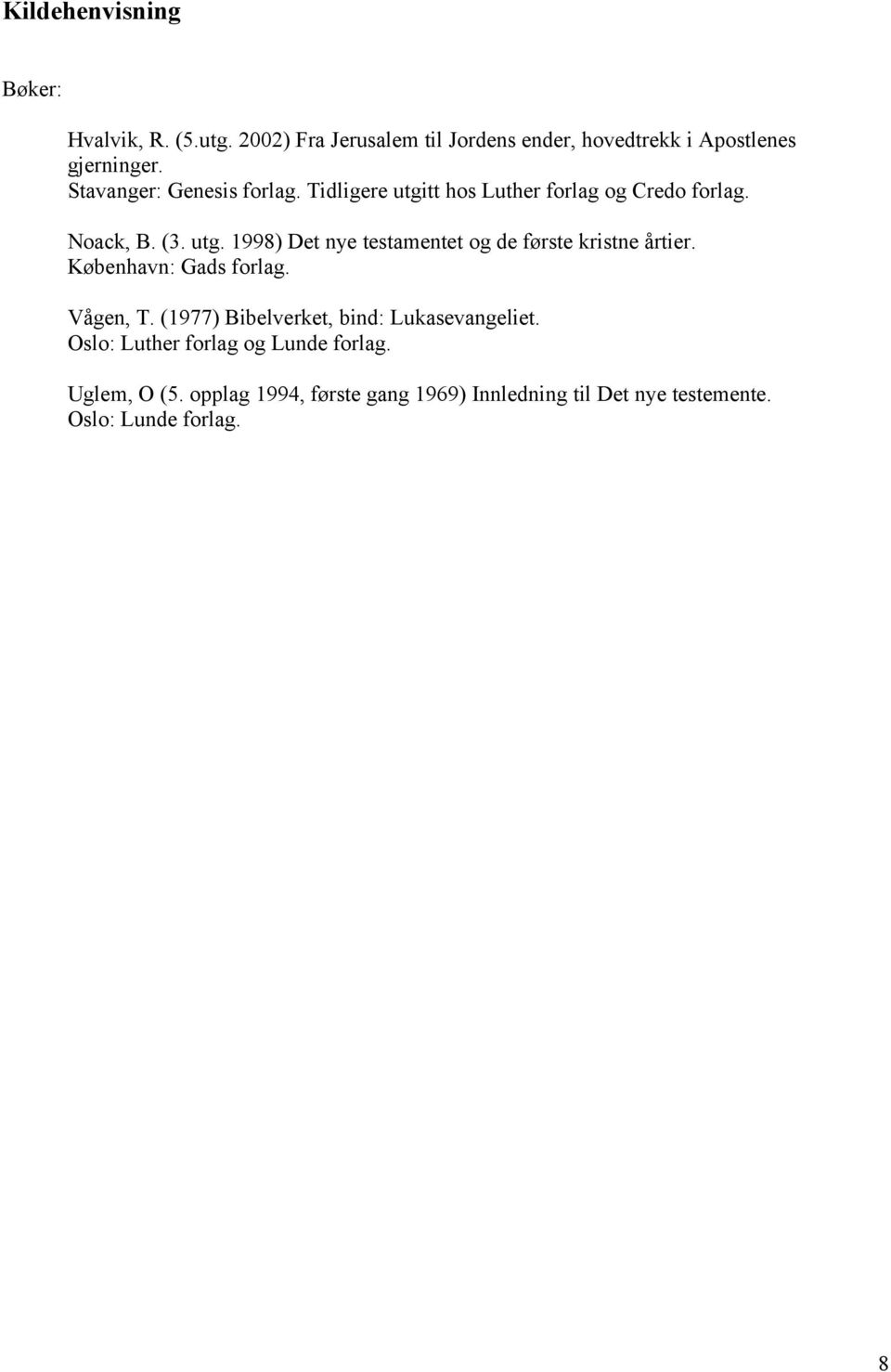 København: Gads forlag. Vågen, T. (1977) Bibelverket, bind: Lukasevangeliet. Oslo: Luther forlag og Lunde forlag.
