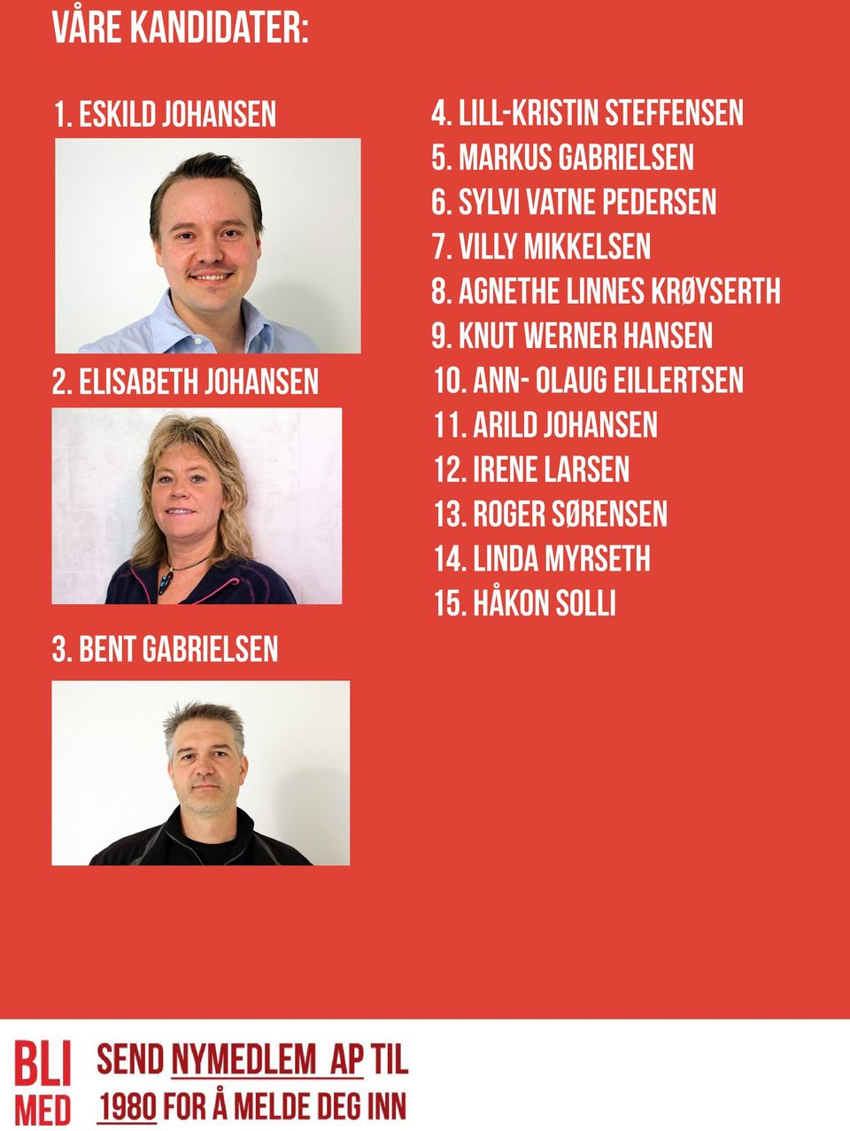 Villy Mikkelsen 8. Agnethe Linnes Krøyserth 9. Knut Werner Hansen 10.