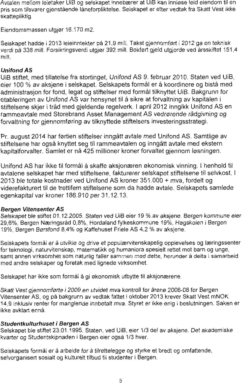 Bokført gjeld utgjorde ved årsskiftet 151,4 mill. Unifond AS UIB stiftet, med tillatelse fra stortinget, Unifond AS 9. februar 201D. Staten ved UiB. eier 100 % av aksjene i selskapet.