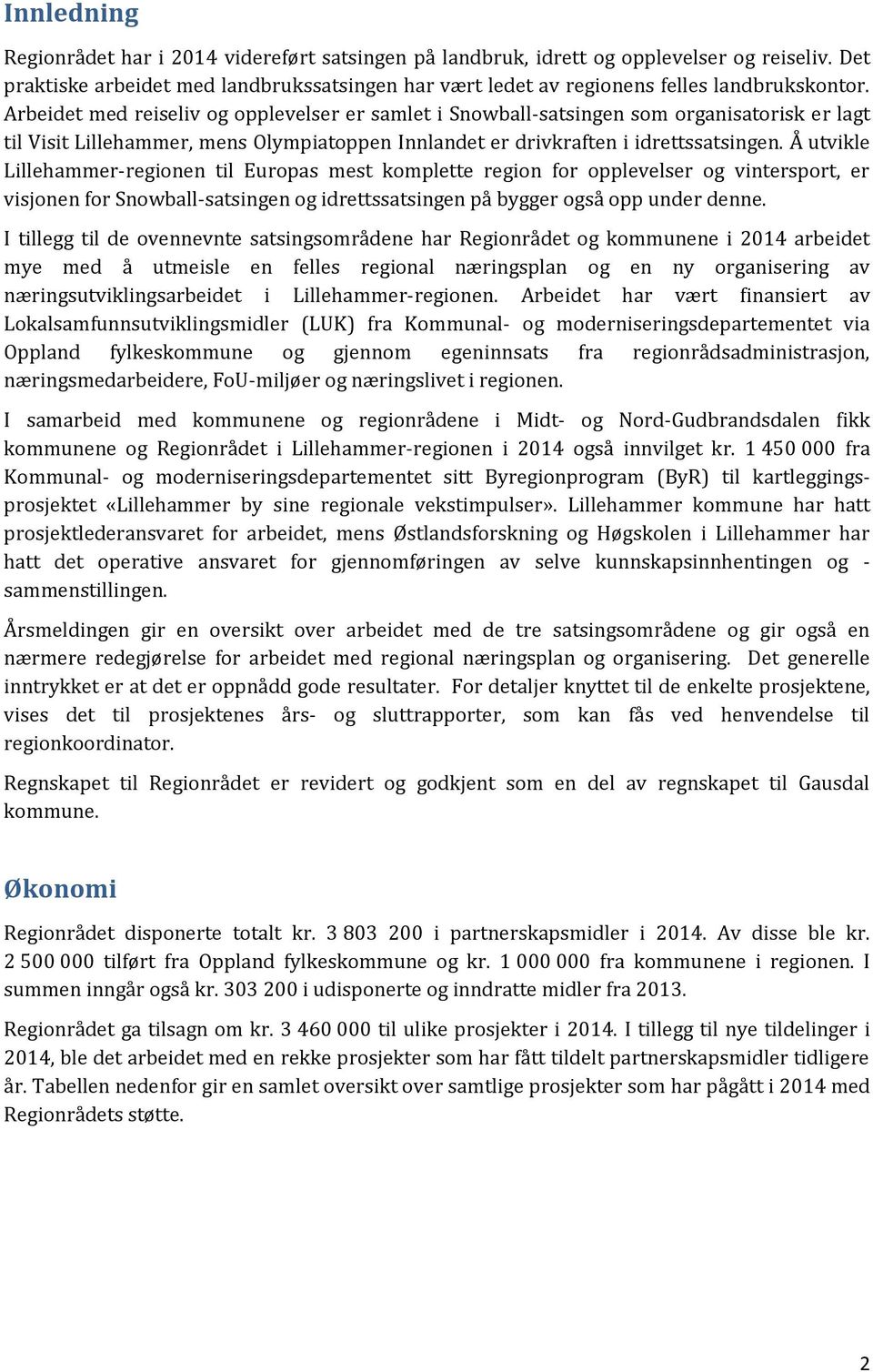 Å utvikle Lillehammer-regionen til Europas mest komplette region for opplevelser og vintersport, er visjonen for Snowball-satsingen og idrettssatsingen på bygger også opp under denne.