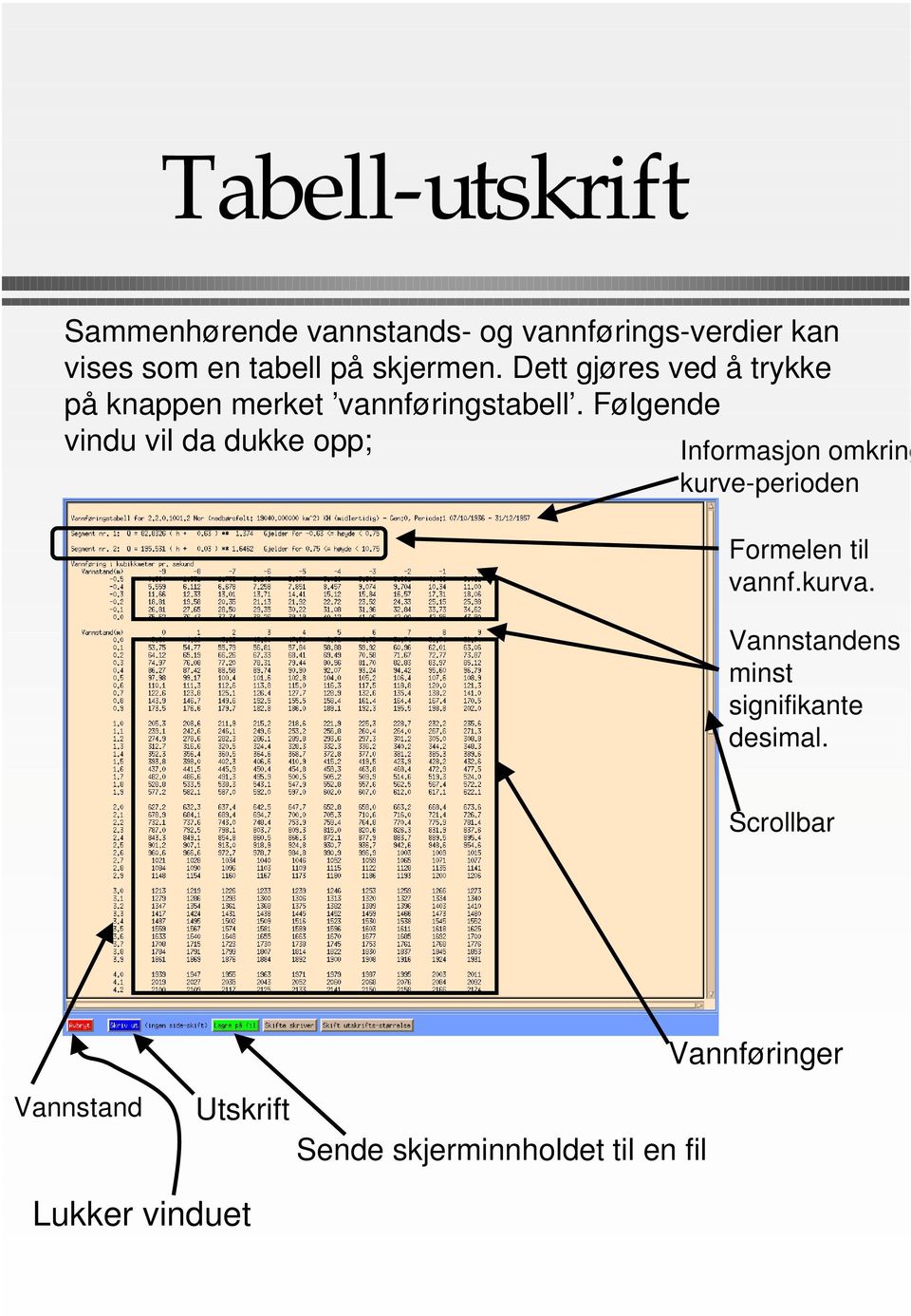 Følgende vindu vil da dukke opp; Informasjon omkring kurve-perioden Formelen til vannf.kurva.