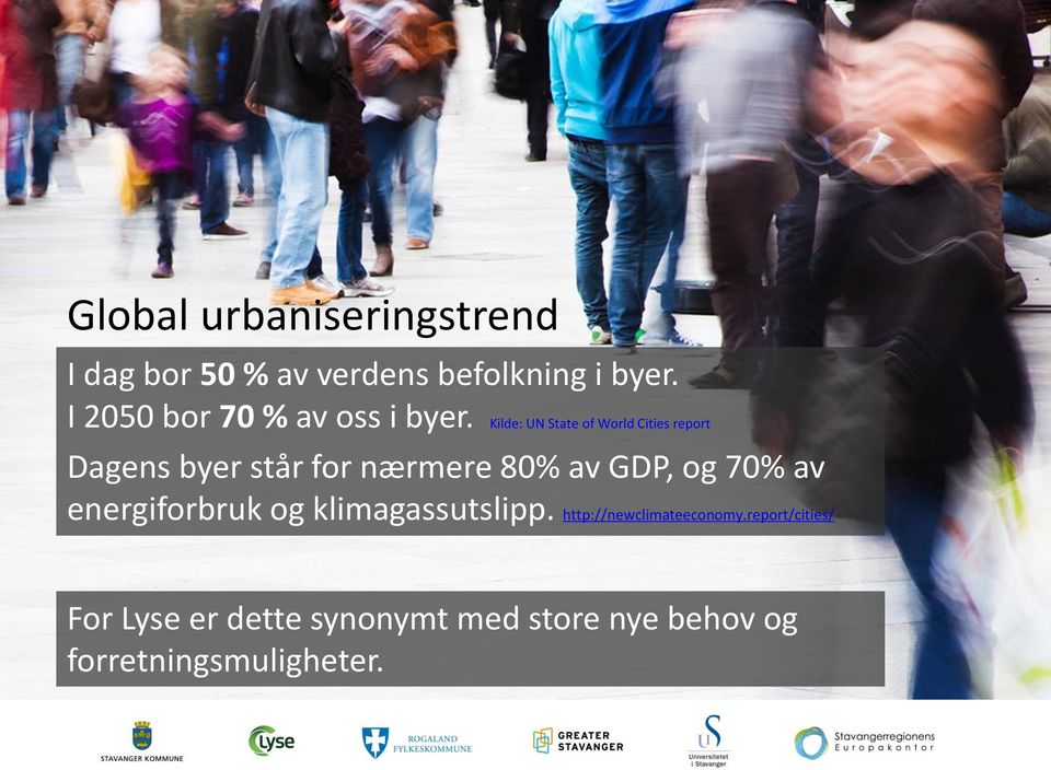 Kilde: UN State of World Cities report Dagens byer står for nærmere 80% av GDP, og