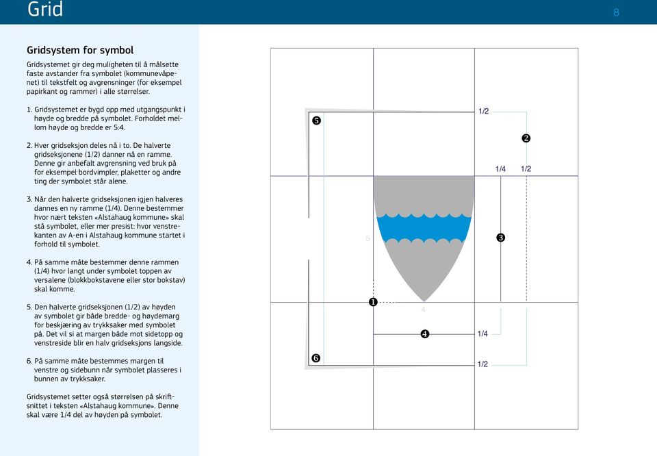 De halverte gridseksjonene (1/2) danner nå en ramme. Denne gir anbefalt avgrensning ved bruk på for eksempel bordvimpler, plaketter og andre ting der symbolet står alene. 3.