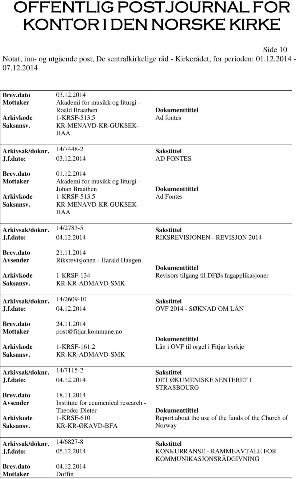 dato 21.11.2014 Avsender Riksrevisjonen - Harald Haugen Arkivkode 1-KRSF-134 Revisors tilgang til DFØs fagapplikasjoner Saksansv. KR-KR-ADMAVD-SMK Arkivsak/doknr. 14/2609-10 Sakstittel J.f.dato: 04.