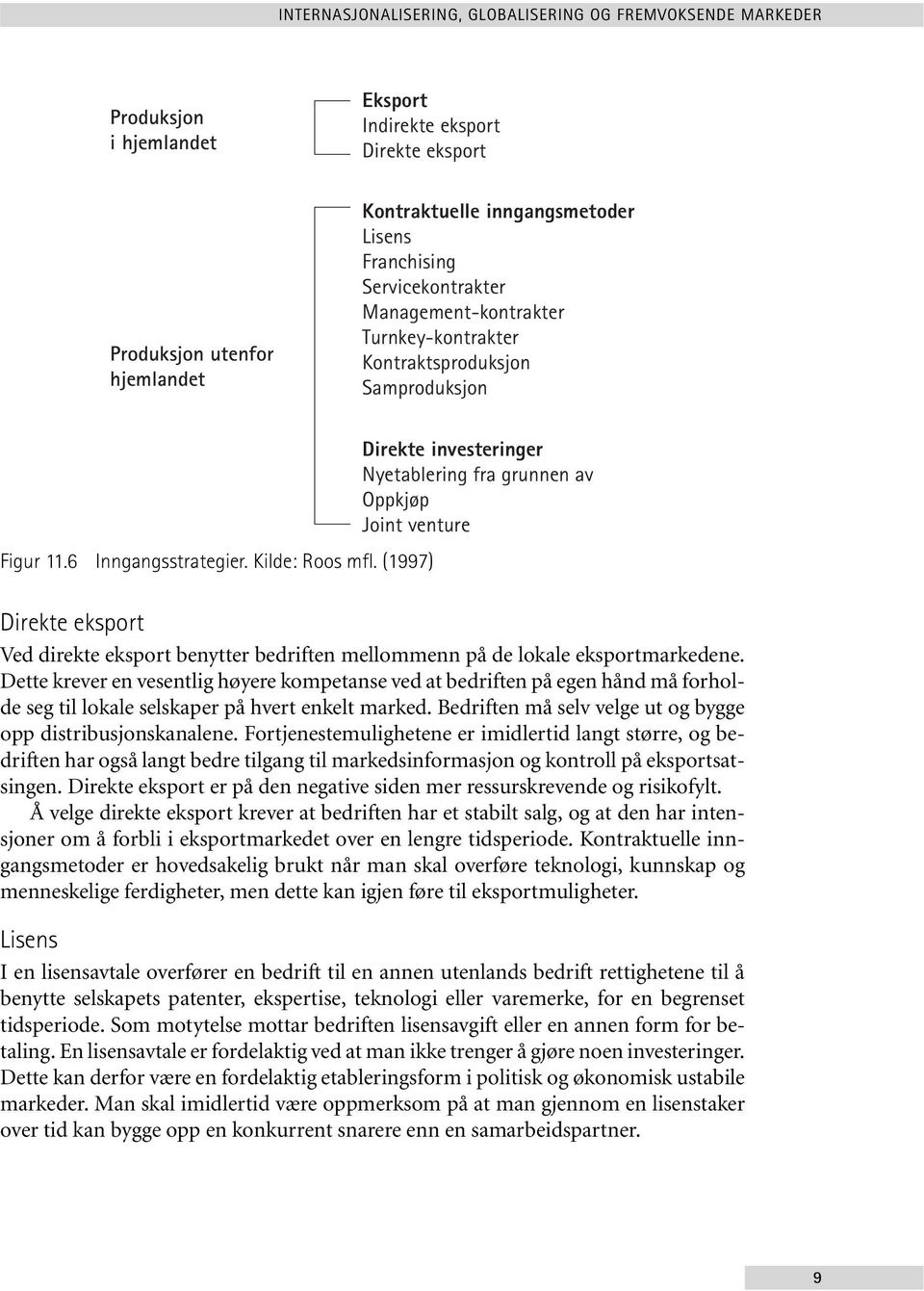 (1997) Direkte investeringer Nyetablering fra grunnen av Oppkjøp Joint venture Direkte eksport Ved direkte eksport benytter bedriften mellommenn på de lokale eksportmarkedene.