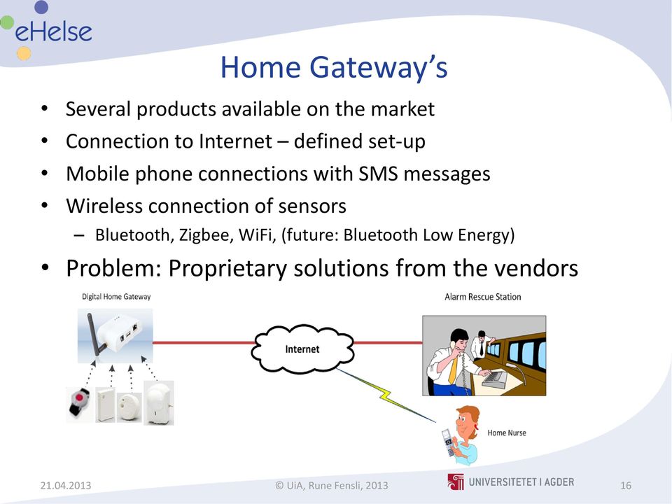 connection of sensors Bluetooth, Zigbee, WiFi, (future: Bluetooth Low