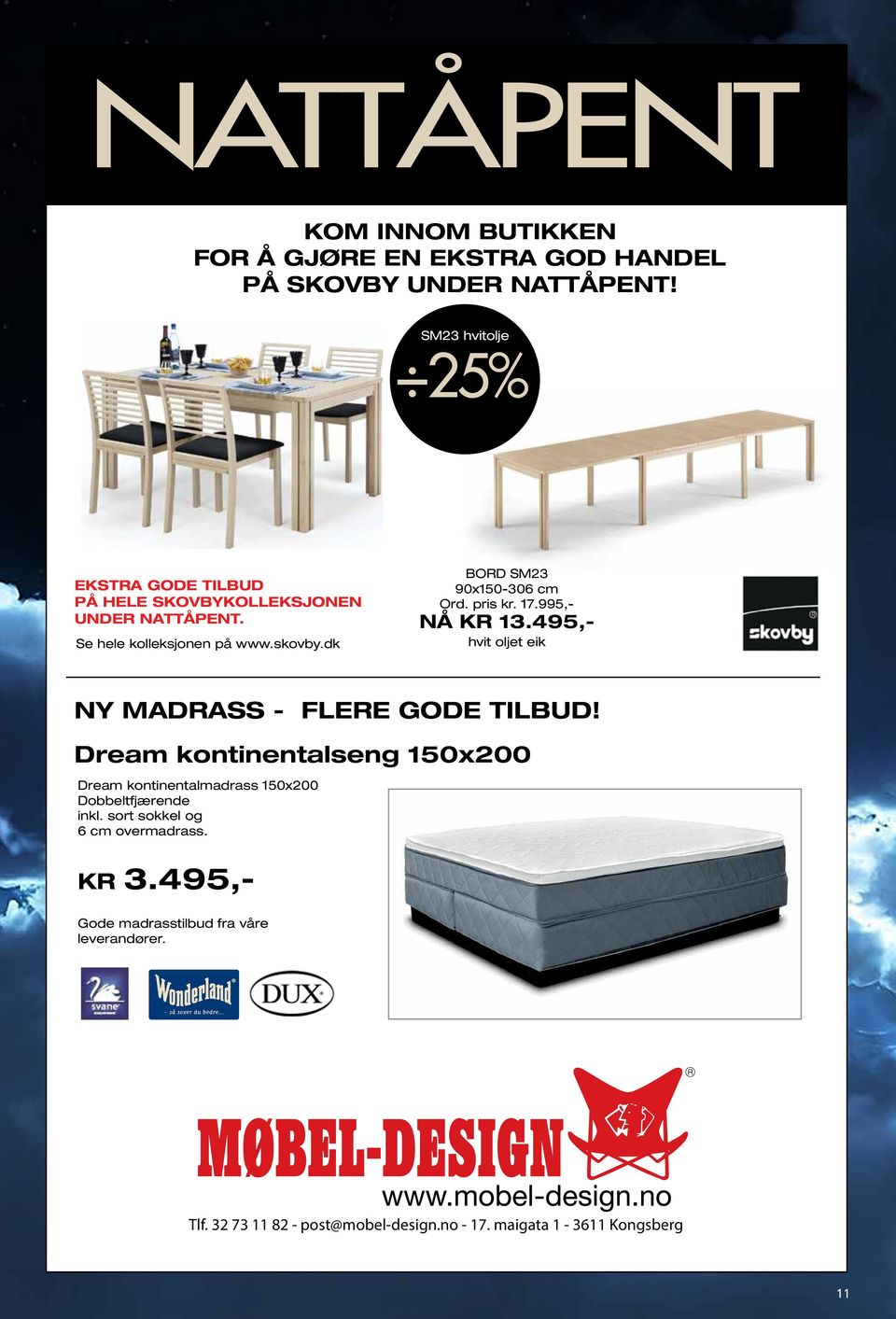 dk BORD SM23 90x150-306 cm Ord. pris kr. 17.995,- NÅ KR 13.495,- hvit oljet eik NY MADRASS - FLERE GODE TILBUD!