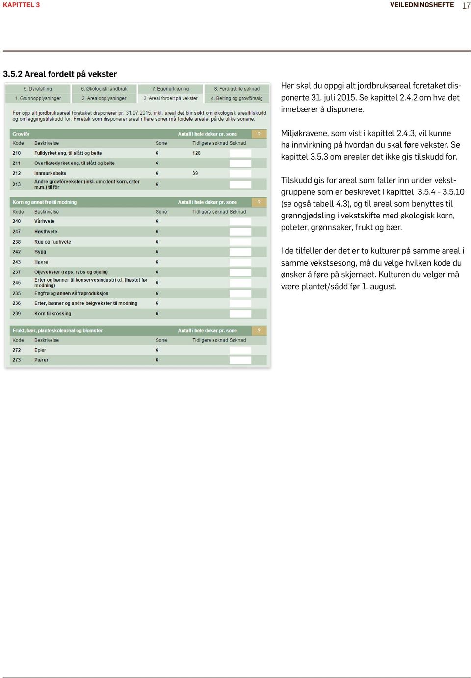 Tilskudd gis for areal som faller inn under vekstgruppene som er beskrevet i kapittel 3.5.4-3.5.10 (se også tabell 4.