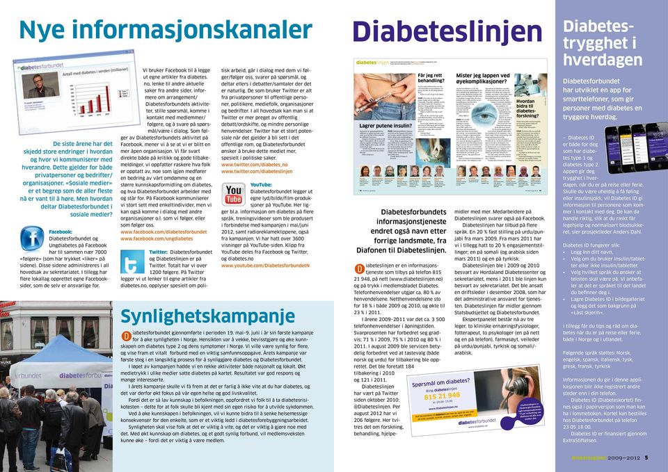 Facebook: Diabetesforbundet og Ungdiabetes på Facebook har til sammen nær 7000 «følgere» (som har trykket «liker» på sidene). Disse sidene administreres i all hovedsak av sekretariatet.