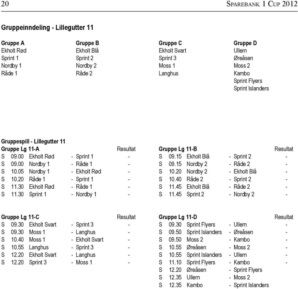 15 Ekholt Blå - Sprint 2 - S 09.00 Nordby 1 - Råde 1 - S 09.15 Nordby 2 - Råde 2 - S 10.05 Nordby 1 - Ekholt Rød - S 10.20 Nordby 2 - Ekholt Blå - S 10.20 Råde 1 - Sprint 1 - S 10.