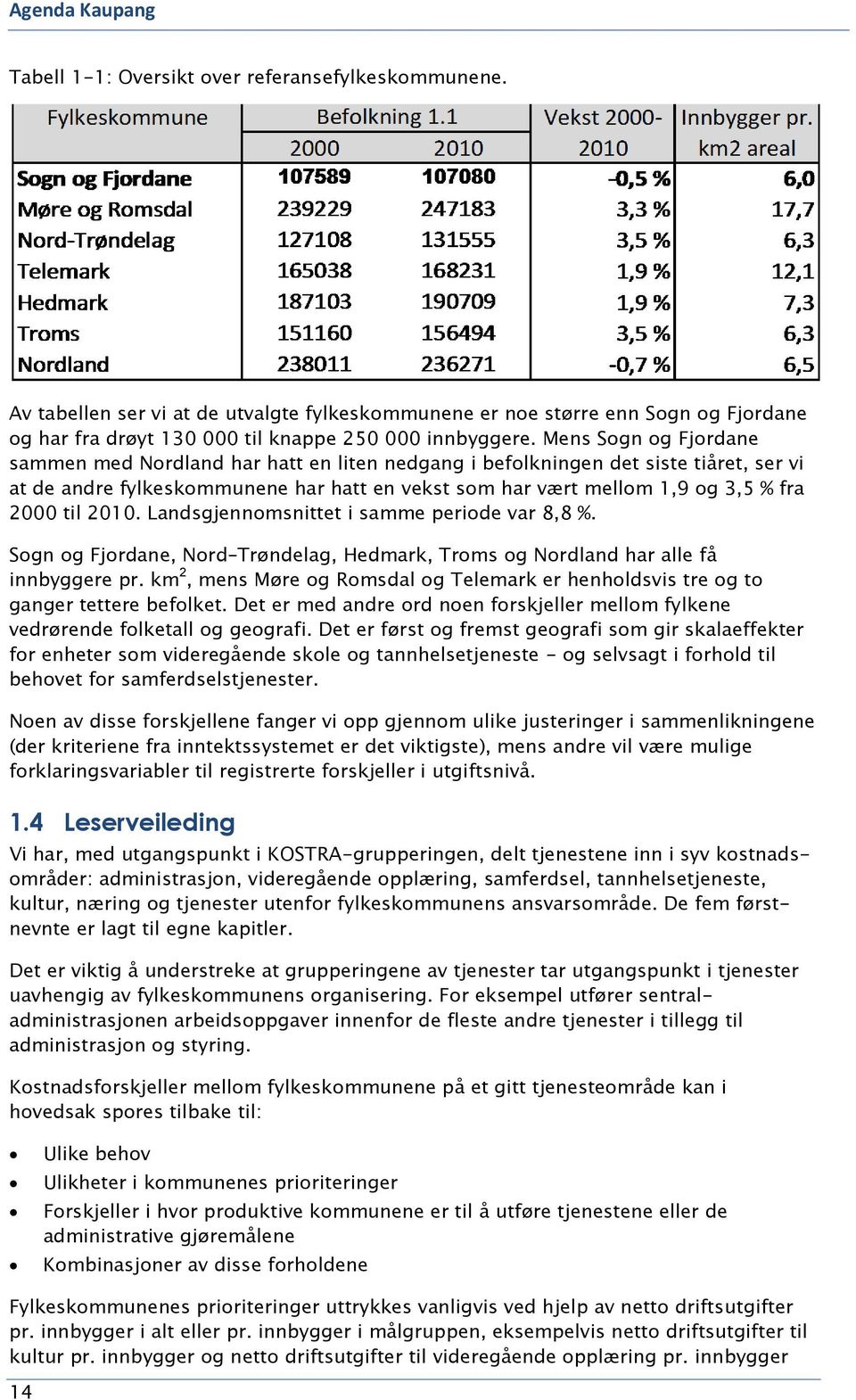 Landsgjennomsnittet i samme periode var 8,8 %. Sogn og Fjordane, Nord Trøndelag, Hedmark, Troms og Nordland har alle få innbyggere pr.