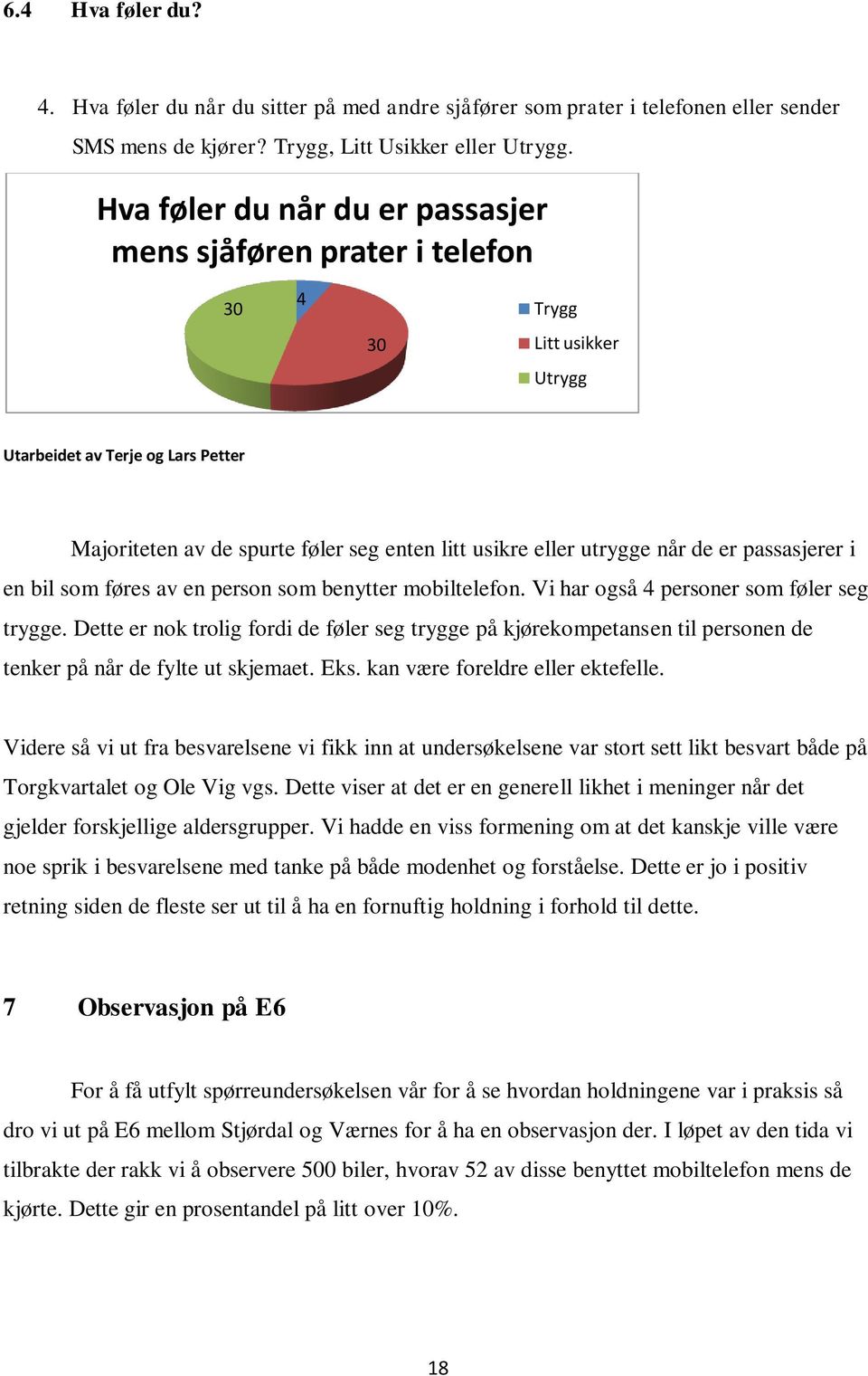 når de er passasjerer i en bil som føres av en person som benytter mobiltelefon. Vi har også 4 personer som føler seg trygge.