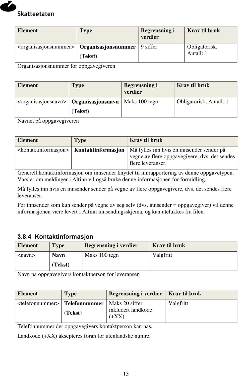 vegne av flere oppgavegivere, dvs. det sendes flere leveranser. Generell kontaktinformasjon om innsender knyttet til innrapportering av denne oppgavetypen.