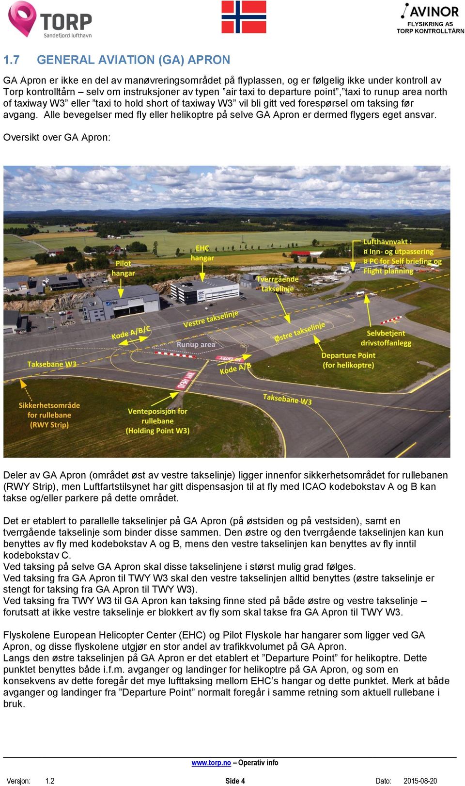 Alle bevegelser med fly eller helikoptre på selve GA Apron er dermed flygers eget ansvar.