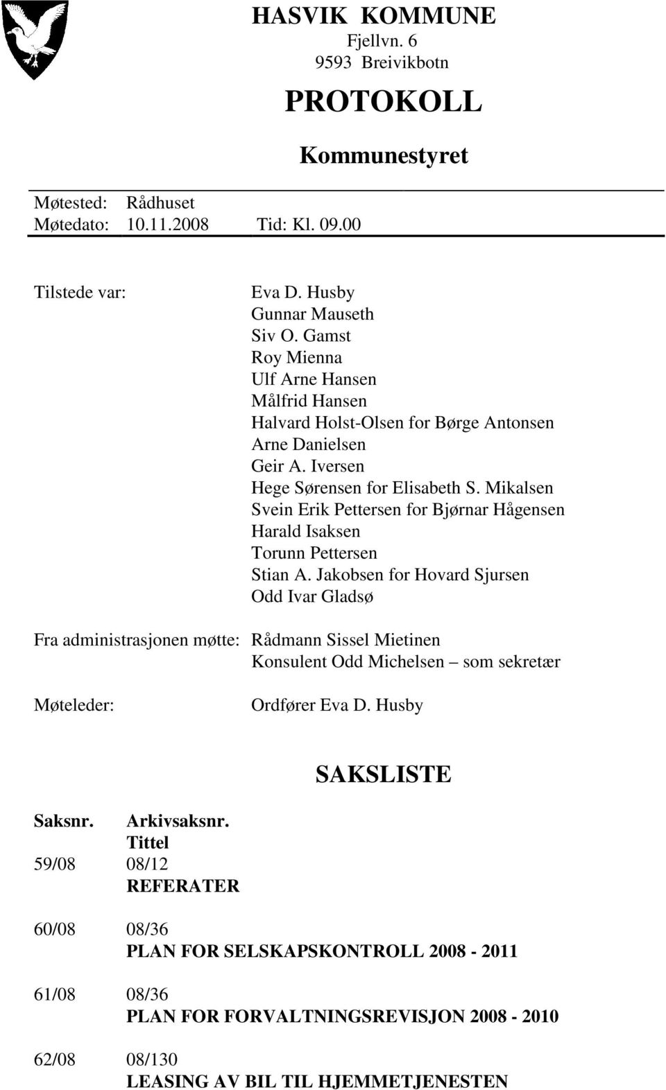 Mikalsen Svein Erik Pettersen for Bjørnar Hågensen Harald Isaksen Torunn Pettersen Stian A.