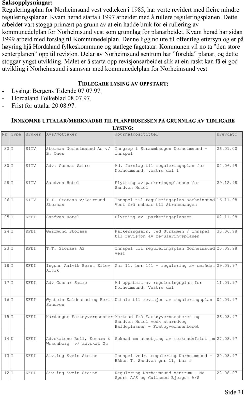 Kvam herad har sidan 1999 arbeid med forslag til Kommunedelplan. Denne ligg no ute til offentleg ettersyn og er på høyring hjå Hordaland fylkeskommune og statlege fagetatar.