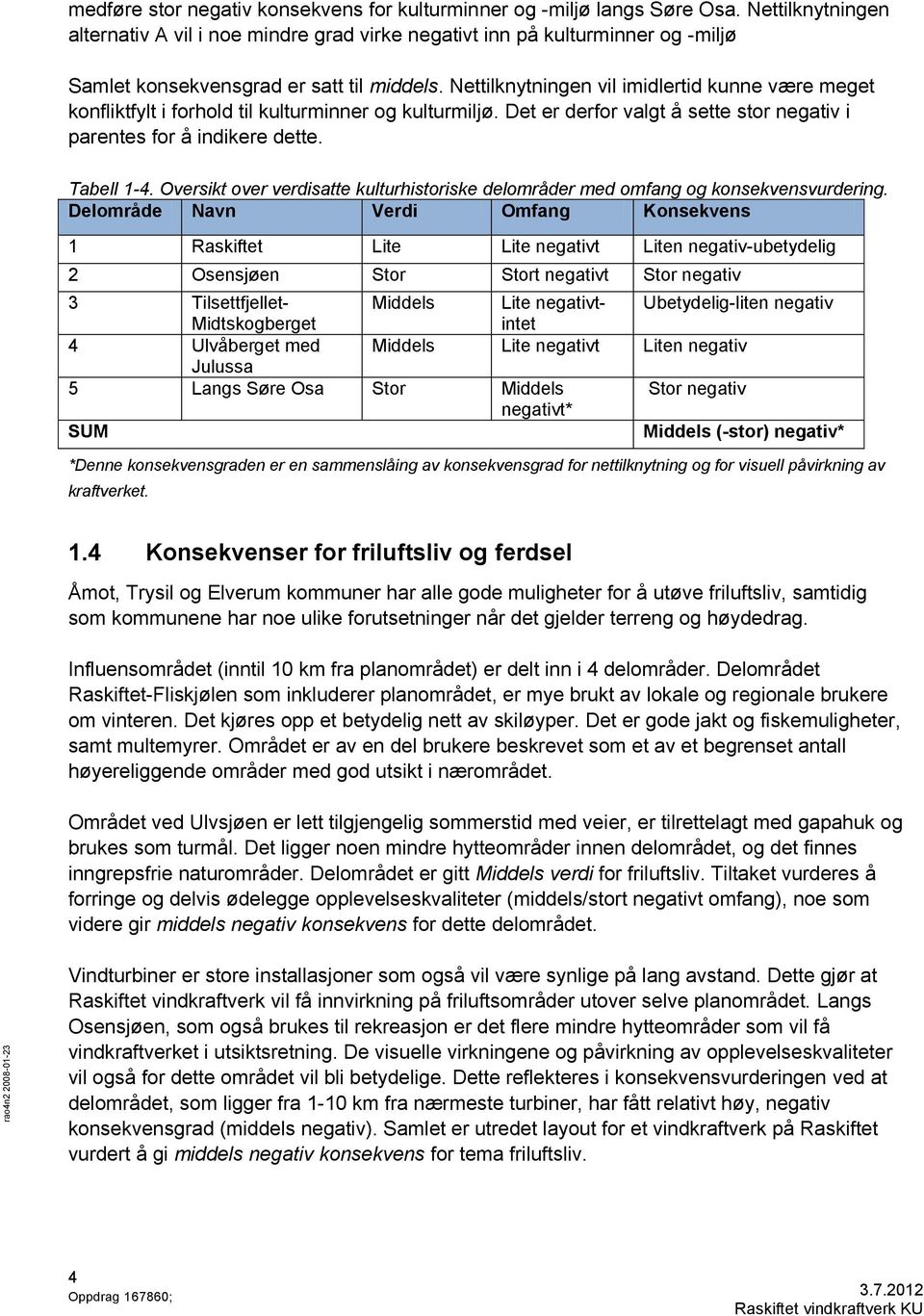 Nettilknytningen vil imidlertid kunne være meget konfliktfylt i forhold til kulturminner og kulturmiljø. Det er derfor valgt å sette stor negativ i parentes for å indikere dette. Tabell 1-4.