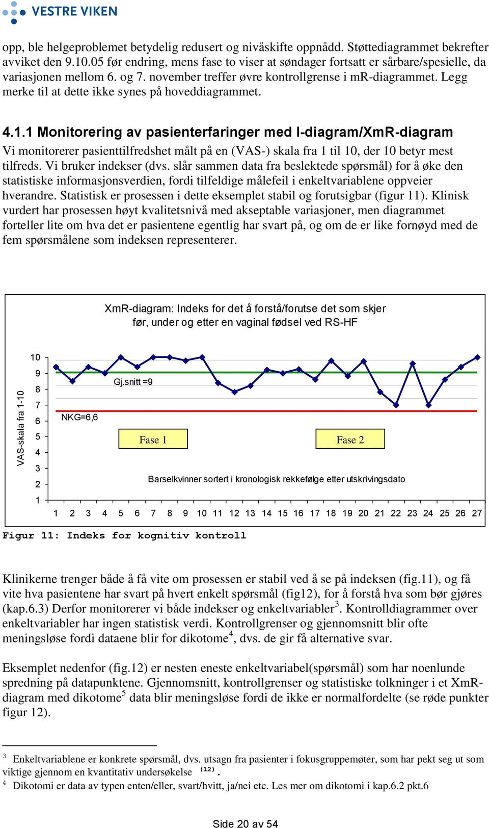 1 Monitorering av pasienterfaringer med I-diagram/XmR-diagram Vi monitorerer pasienttilfredshet målt på en (VAS-) skala fra 1 til 10, der 10 betyr mest tilfreds. Vi bruker indekser (dvs.