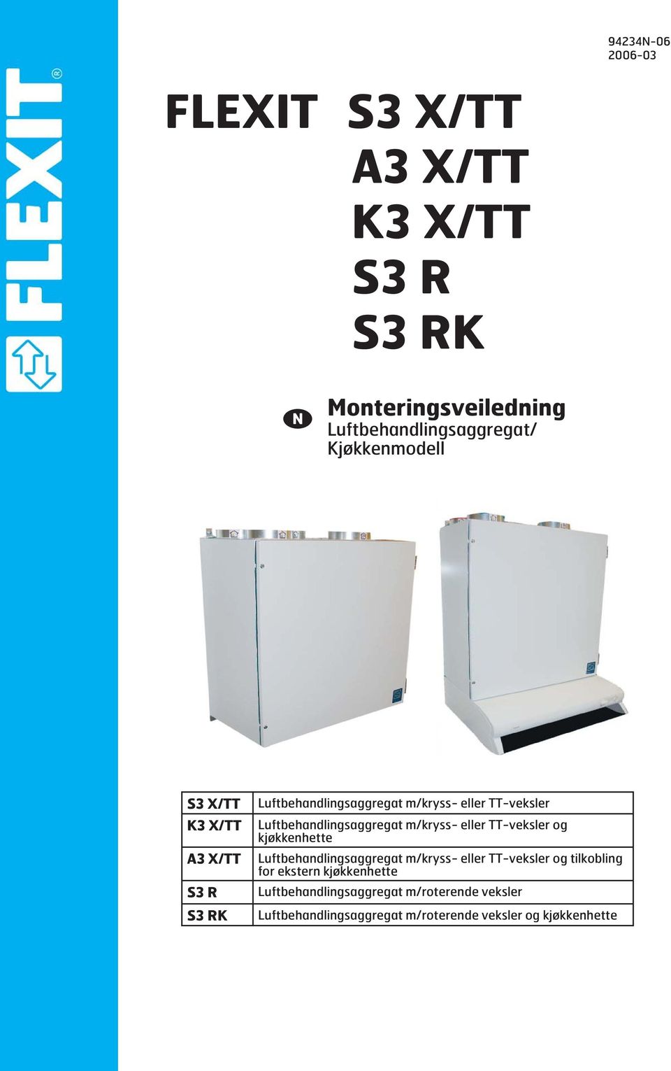 eller TT-veksler og kjøkkenhette Luftbehandlingsaggregat m/kryss- eller TT-veksler og tilkobling for ekstern