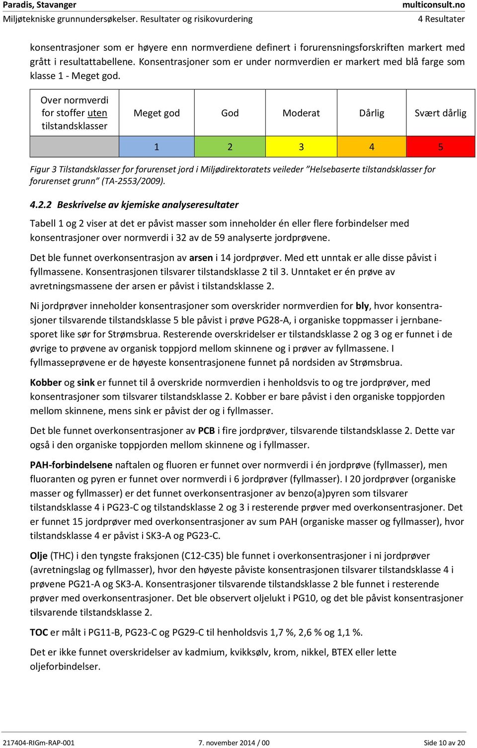 Konsentrasjoner som er under normverdien er markert med blå farge som klasse 1 - Meget god.