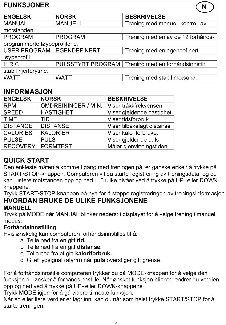 INFORMASJON ENGELSK NORSK BESKRIVELSE RPM OMDREININGER / MIN.