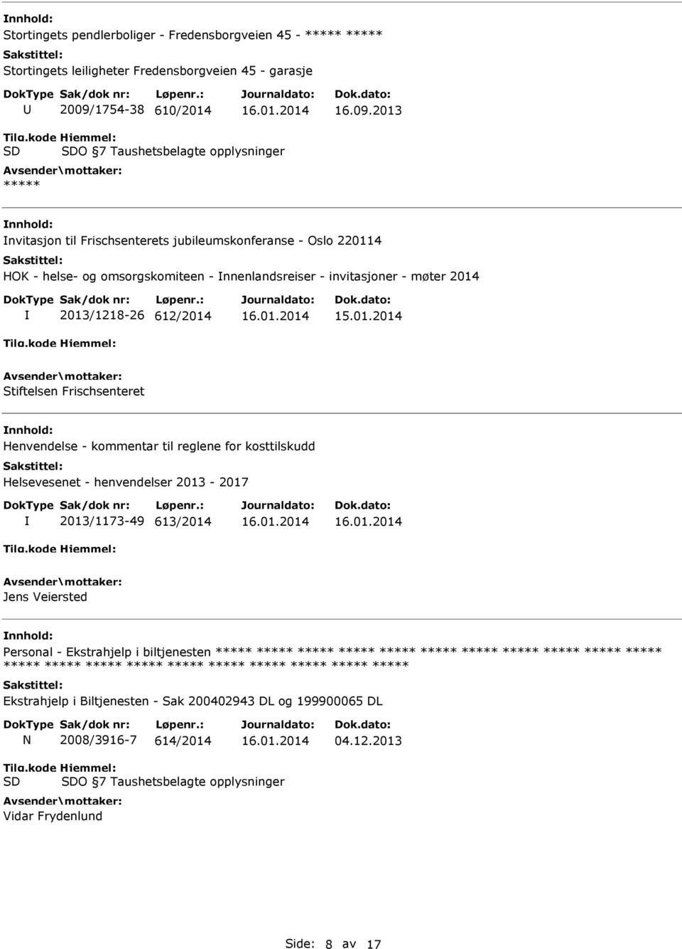 2013 O 7 Taushetsbelagte opplysninger nvitasjon til Frischsenterets jubileumskonferanse - Oslo 220114 HOK - helse- og omsorgskomiteen - nnenlandsreiser - invitasjoner -