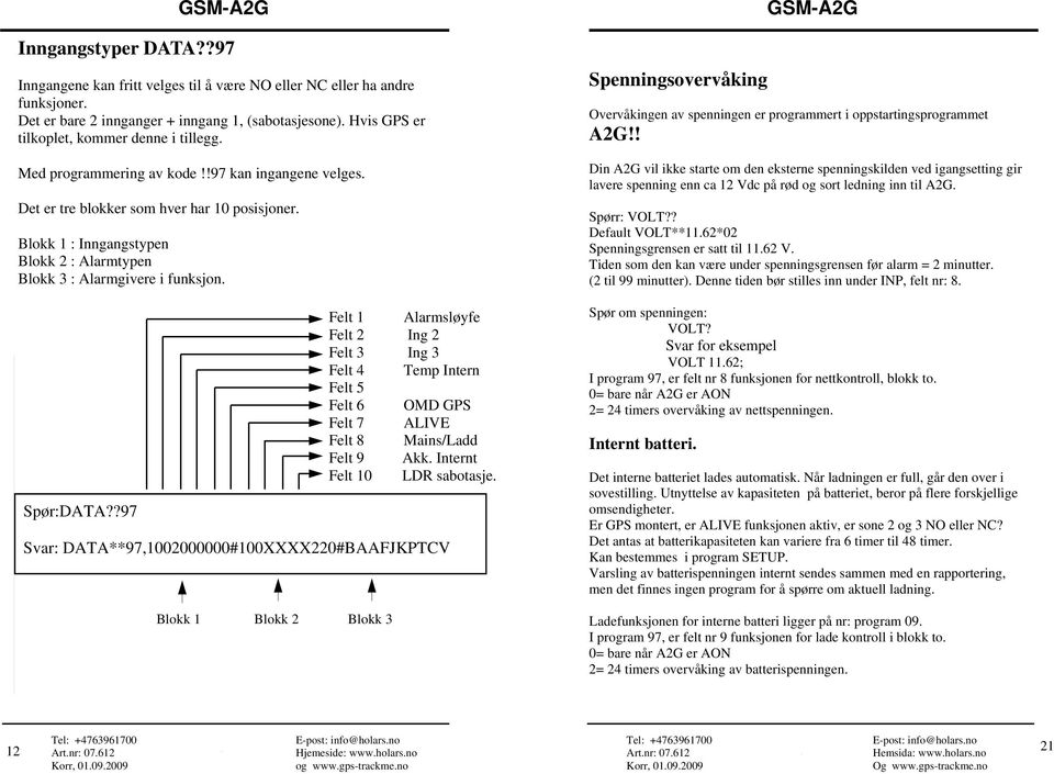 Ingångstyper Med programmering Ingångstyper av kode!!97 kan ingangene velges. Ingångstyper: Ingångstyper Det er tre blokker som hver har 10 posisjoner.