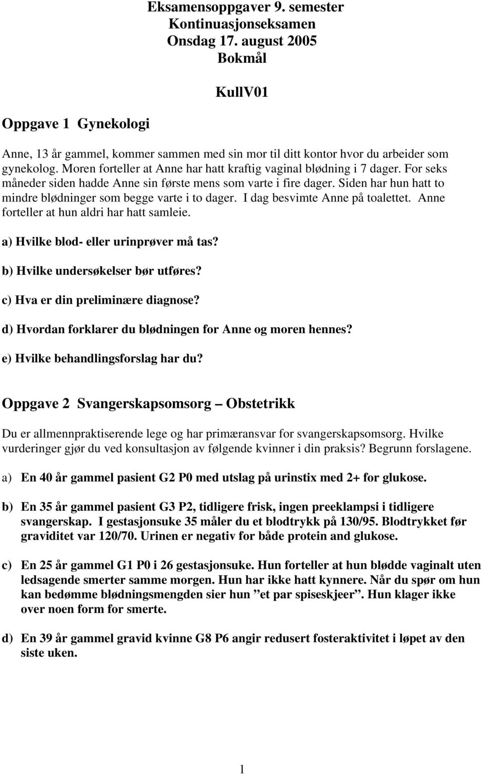 For seks måneder siden hadde Anne sin første mens som varte i fire dager. Siden har hun hatt to mindre blødninger som begge varte i to dager. I dag besvimte Anne på toalettet.