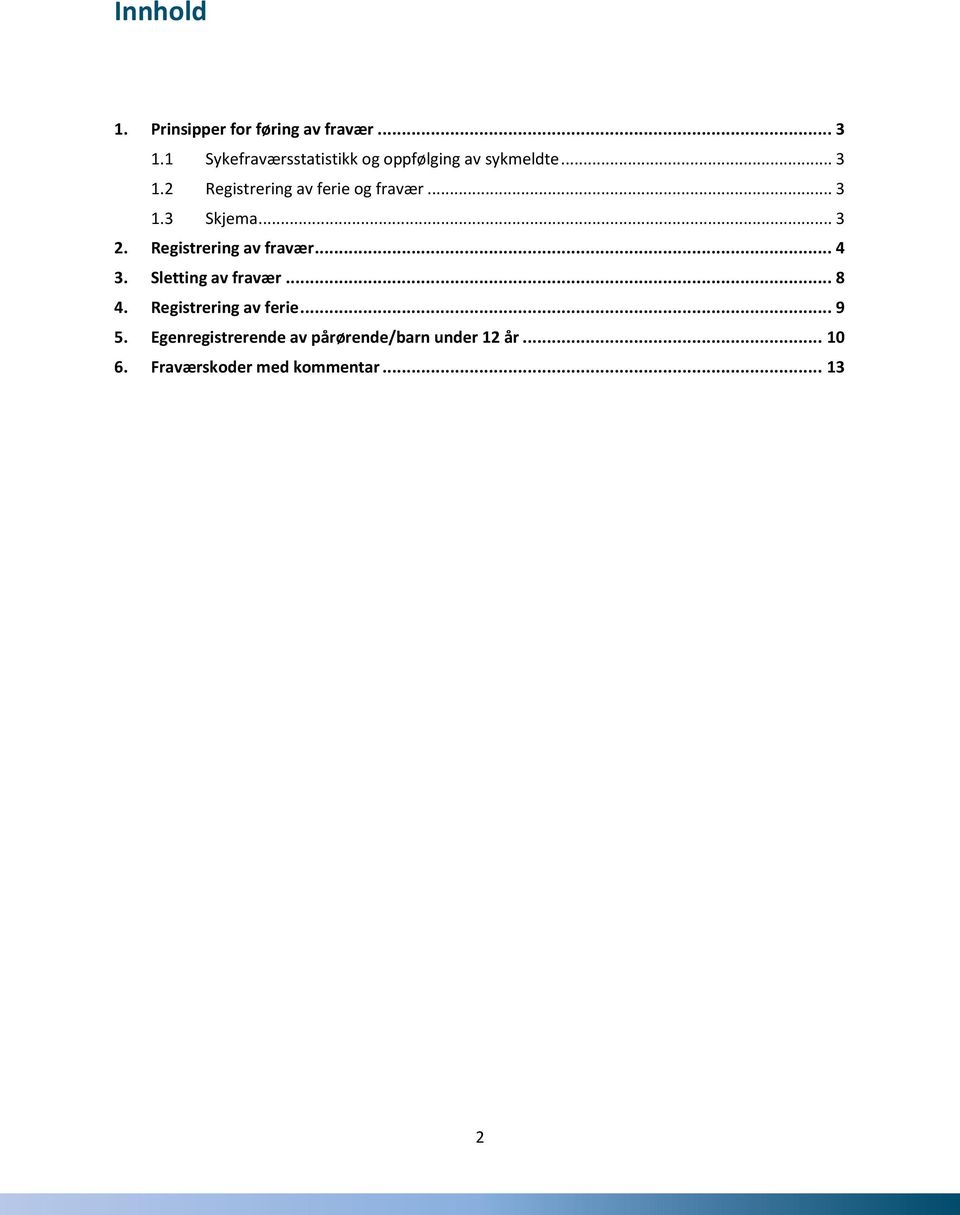 2 Registrering av ferie og fravær... 3 1.3 Skjema... 3 2. Registrering av fravær... 4 3.