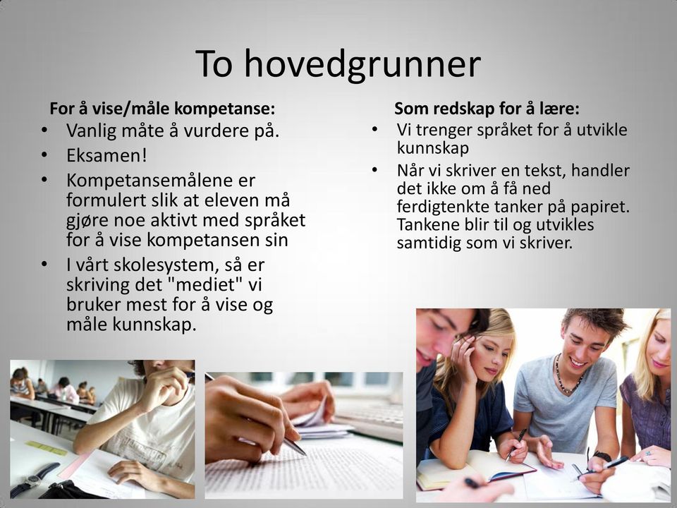 skolesystem, så er skriving det "mediet" vi bruker mest for å vise og måle kunnskap.