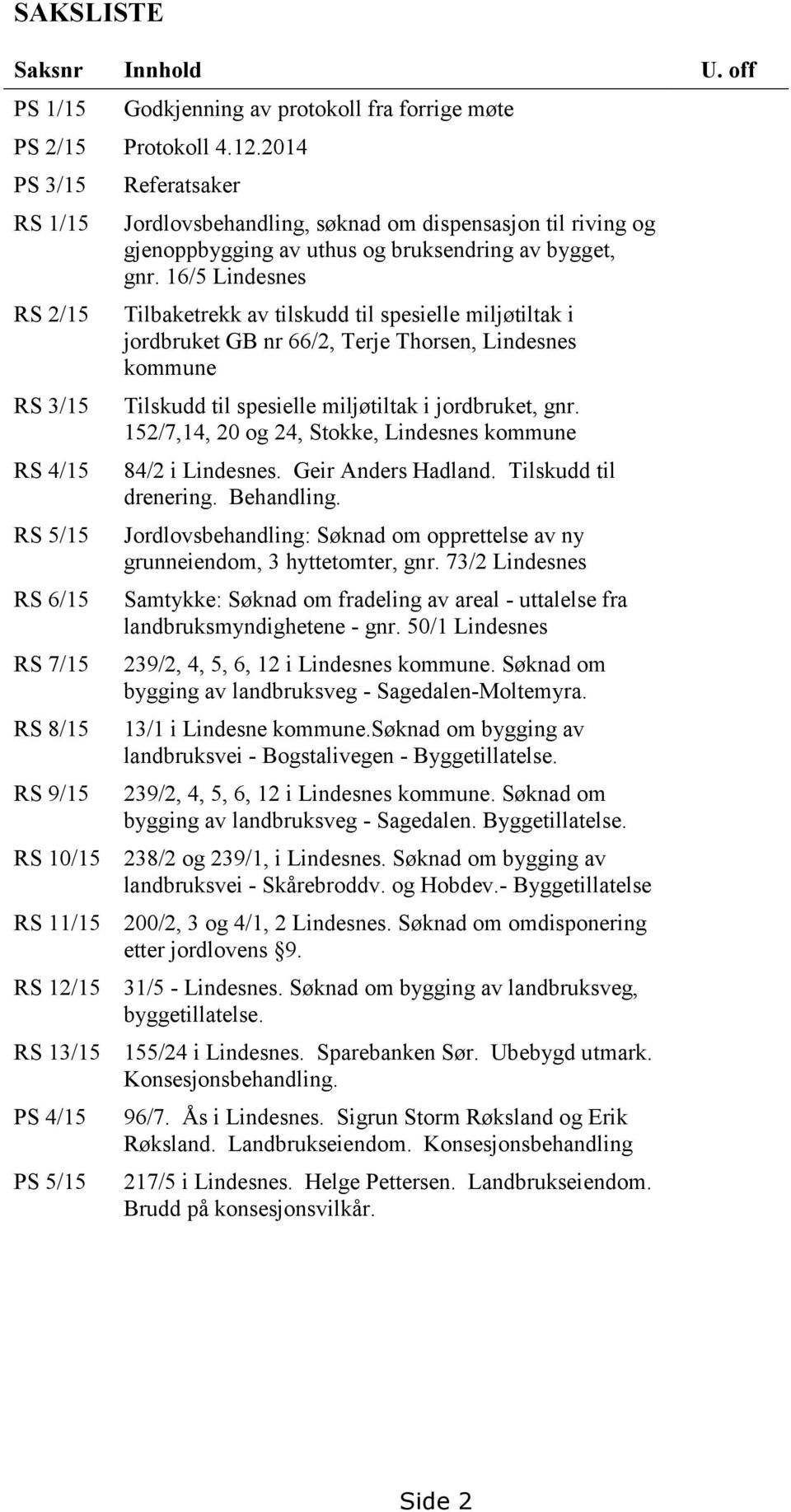 bygget, gnr. 16/5 Lindesnes Tilbaketrekk av tilskudd til spesielle miljøtiltak i jordbruket GB nr 66/2, Terje Thorsen, Lindesnes kommune Tilskudd til spesielle miljøtiltak i jordbruket, gnr.