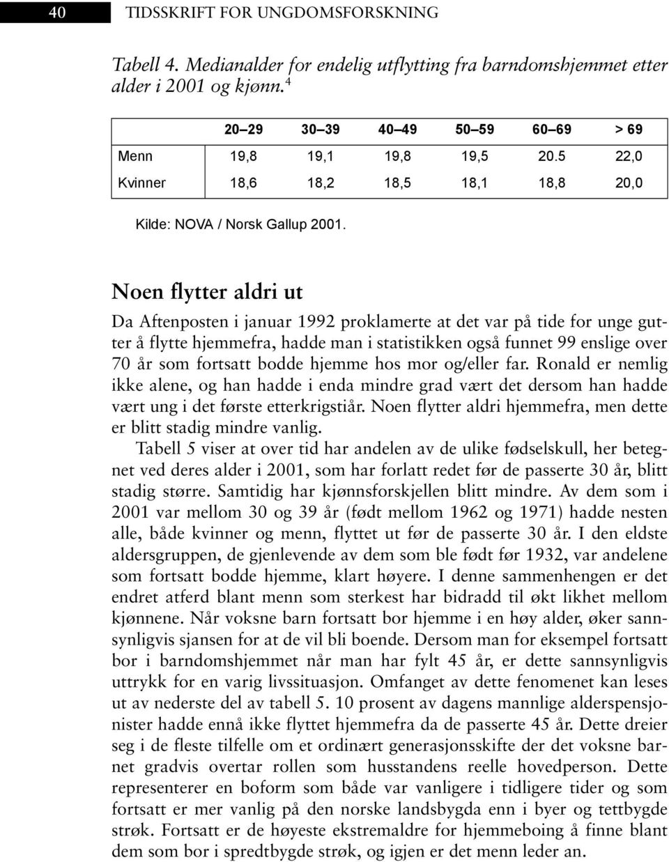 Noen flytter aldri ut Da Aftenposten i januar 1992 proklamerte at det var på tide for unge gutter å flytte hjemmefra, hadde man i statistikken også funnet 99 enslige over 70 år som fortsatt bodde