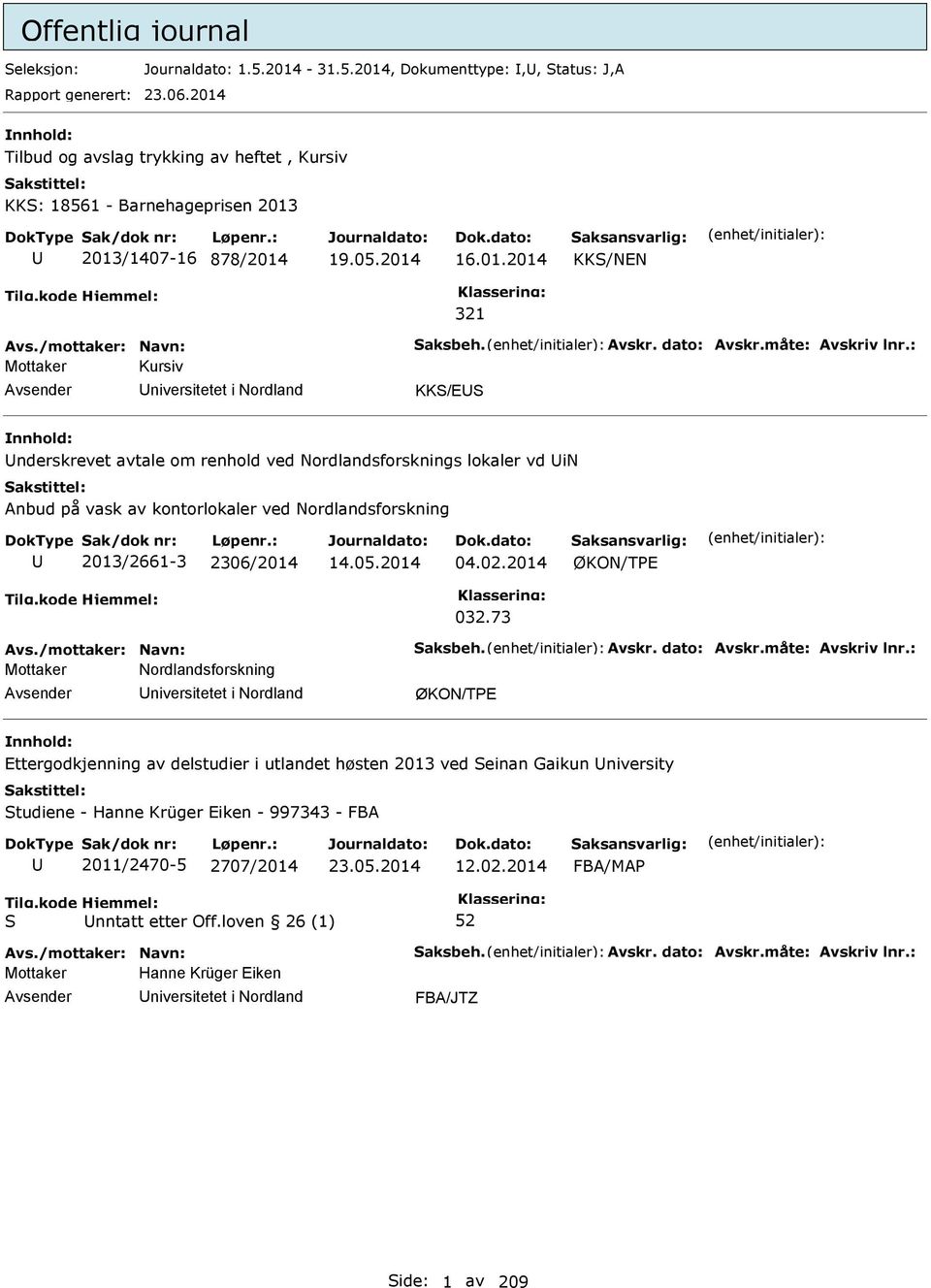 avtale om renhold ved Nordlandsforsknings lokaler vd in Anbud på vask av kontorlokaler ved Nordlandsforskning 2013/2661-3 2306/2014 14.05.2014 04.02.2014 ØKON/TE 032.