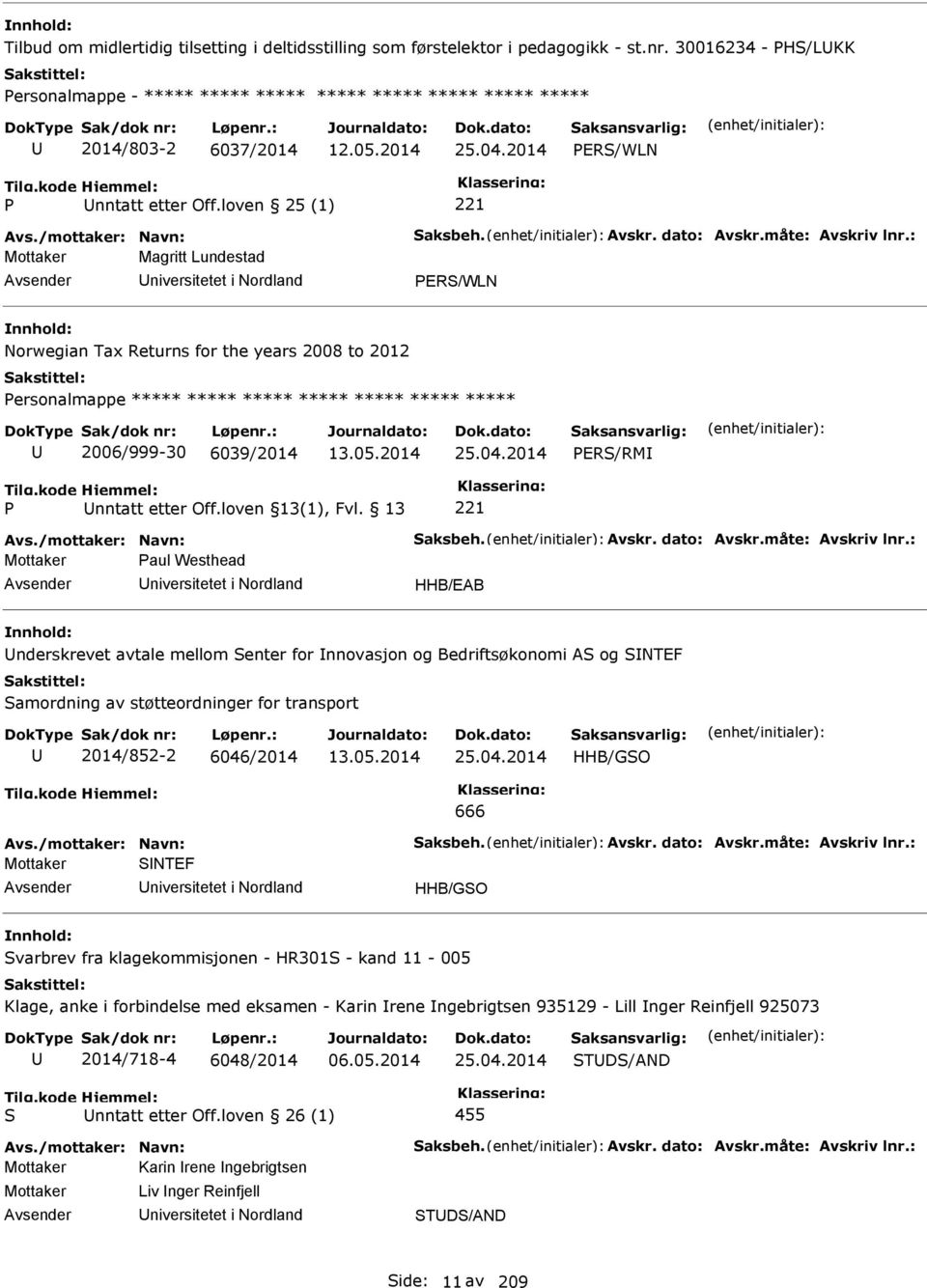 loven 25 (1) Mottaker Magritt Lundestad niversitetet i Nordland ER/WLN Norwegian Tax Returns for the years 2008 to 2012 ersonalmappe ***** ***** ***** ***** ***** ***** ***** 2006/999-30 6039/2014 13.