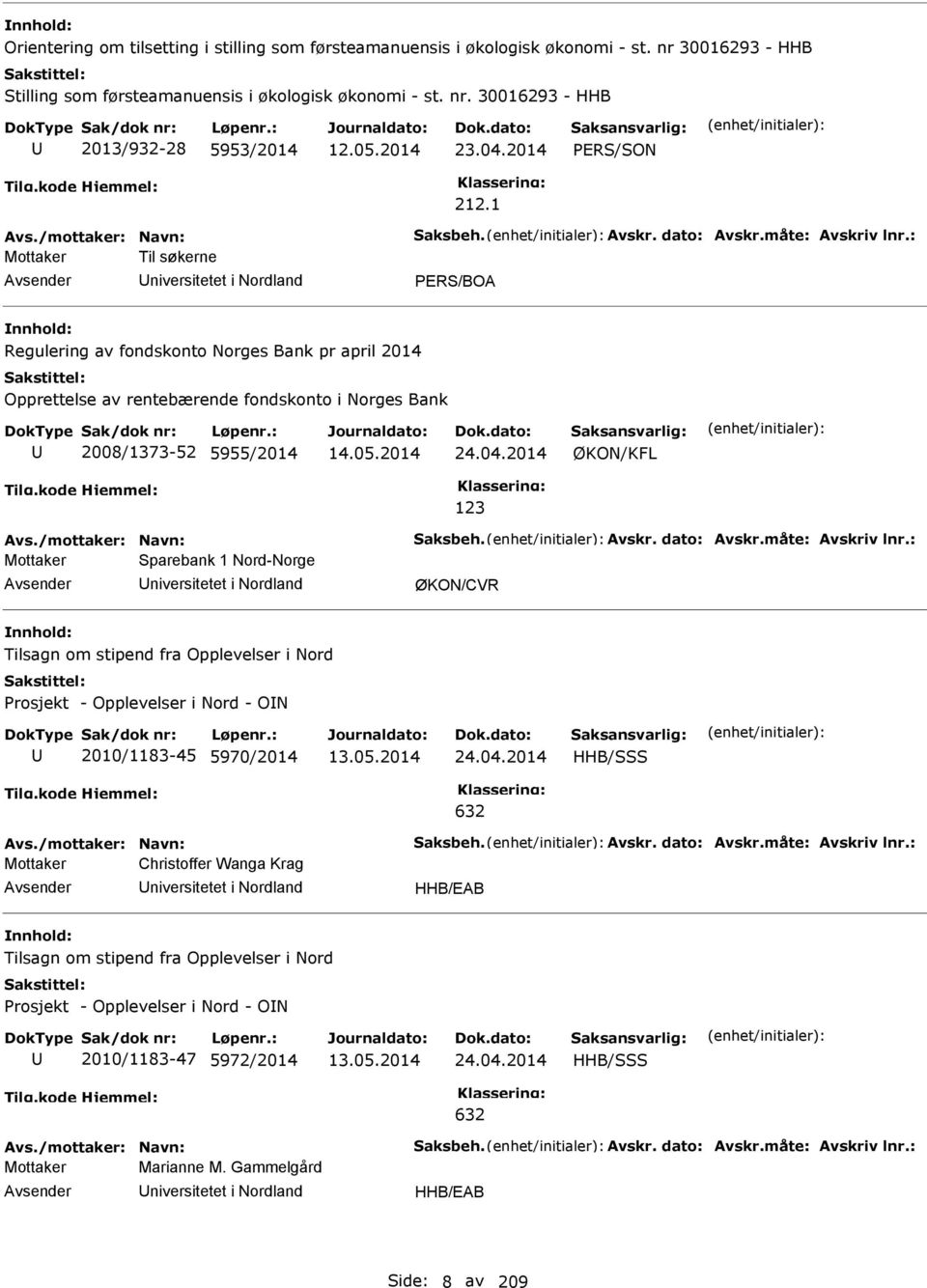 05.2014 24.04.2014 ØKON/KFL 123 Mottaker parebank 1 Nord-Norge niversitetet i Nordland ØKON/CVR Tilsagn om stipend fra Opplevelser i Nord rosjekt - Opplevelser i Nord - ON 2010/1183-45 5970/2014 13.