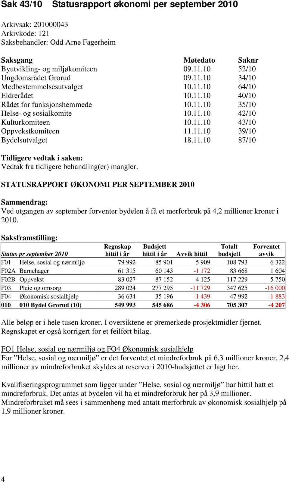 11.10 87/10 Tidligere vedtak i saken: Vedtak fra tidligere behandling(er) mangler.